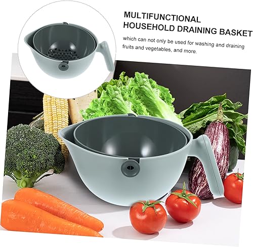 Miniatura 3 de Cuenco colador de cocina doble con asa para un lavado eficiente de frutas y verduras, material PP ABS de grado alimenticio, fácil de usar, olor para
