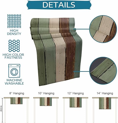 Miniatura 278 de Camino de mesa de algodón y lino estilo granja rústico retro, textura de madera de granero, color degradado marrón y gris, antideslizante,