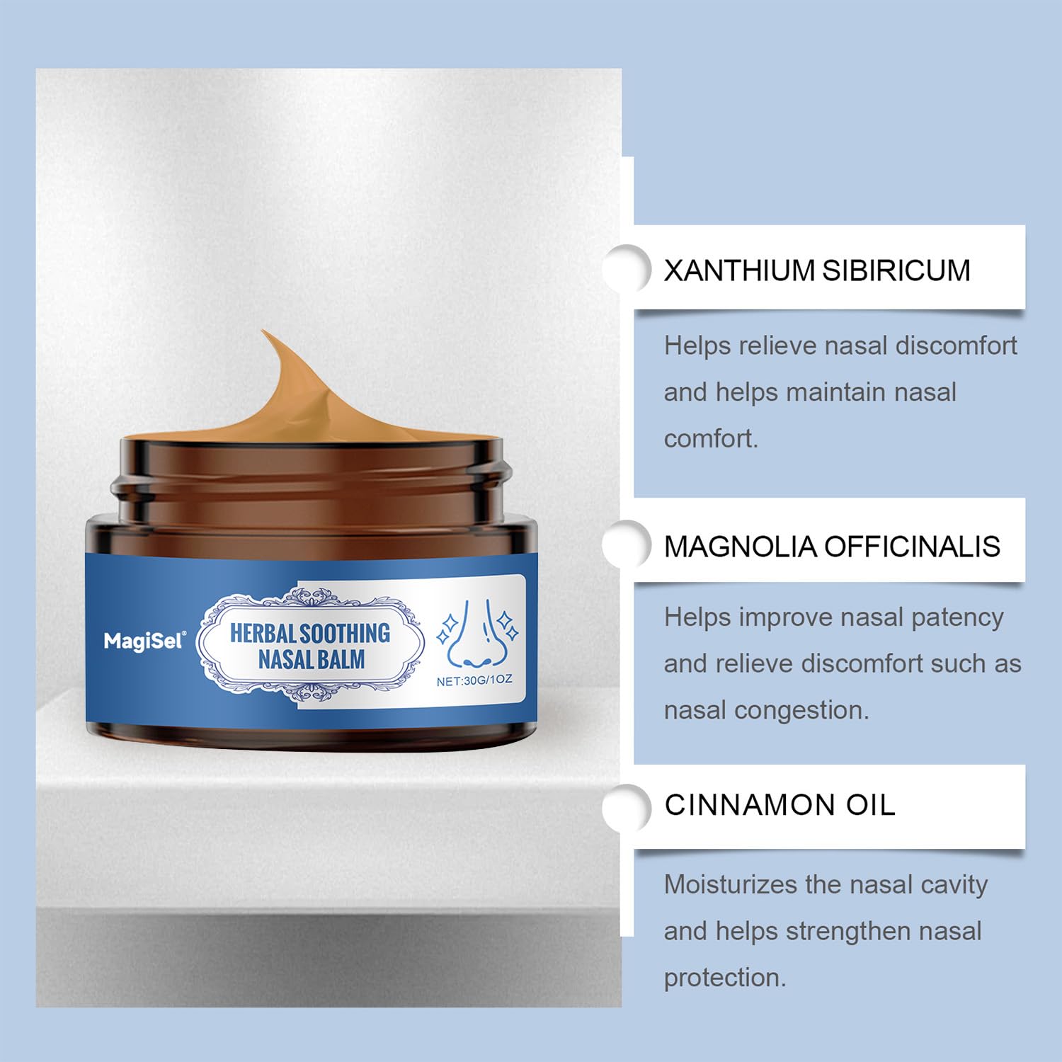 Crema Para El Cuidado Nasal, Extracto De Hierbas Crema Para La Nariz Congestionada, Tarro Hidratante Portátil para Viajes Hombres Mujeres Adultos, Apoyo para el Bienestar Familiar y Personal, 30g
