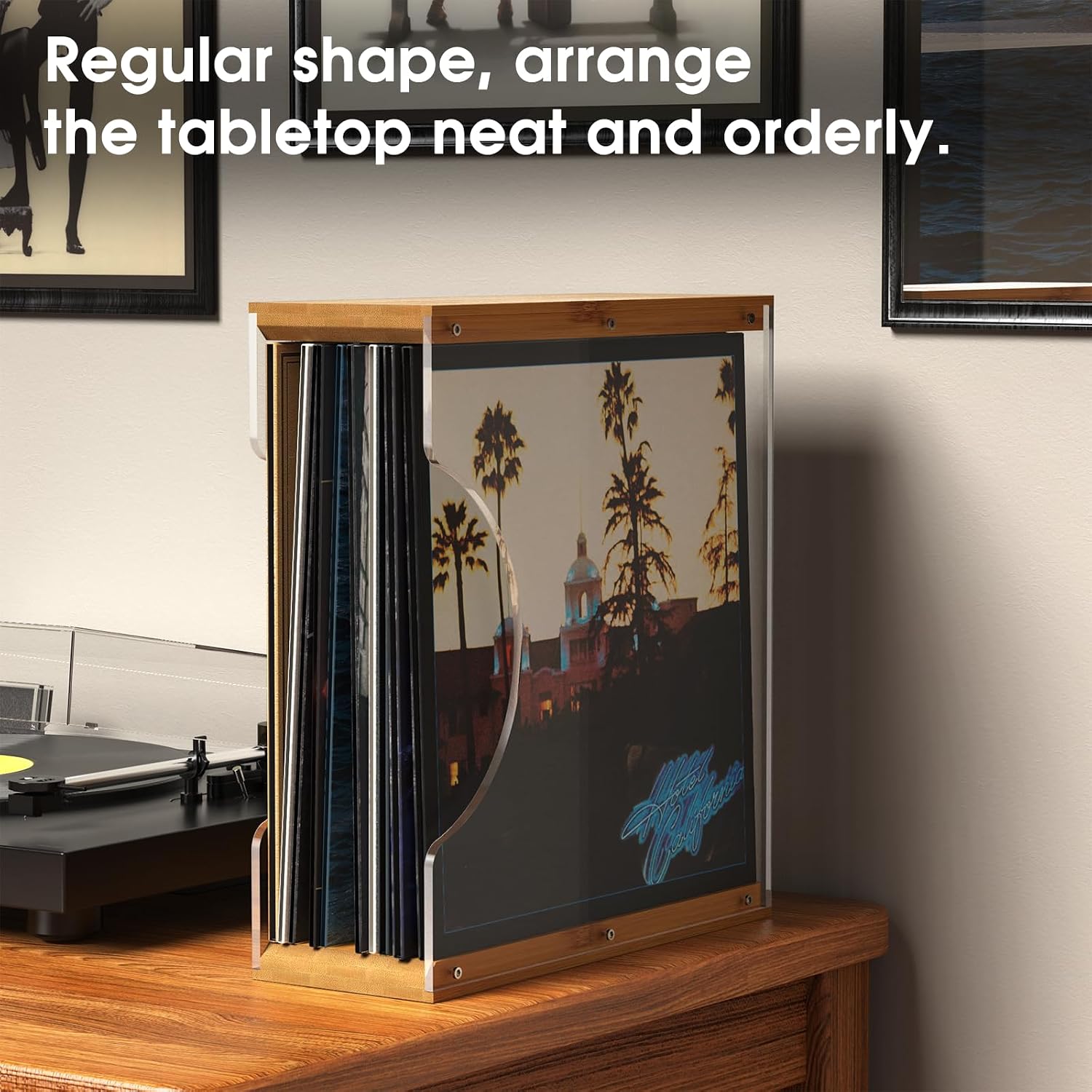 TAKMORK Vinyl Record Display Storage Holder: Acrylic Solid Wood Records Organizer Rack Tabletop Albums Storage Stand Holder Vinyl LPs Vertical Display Crate