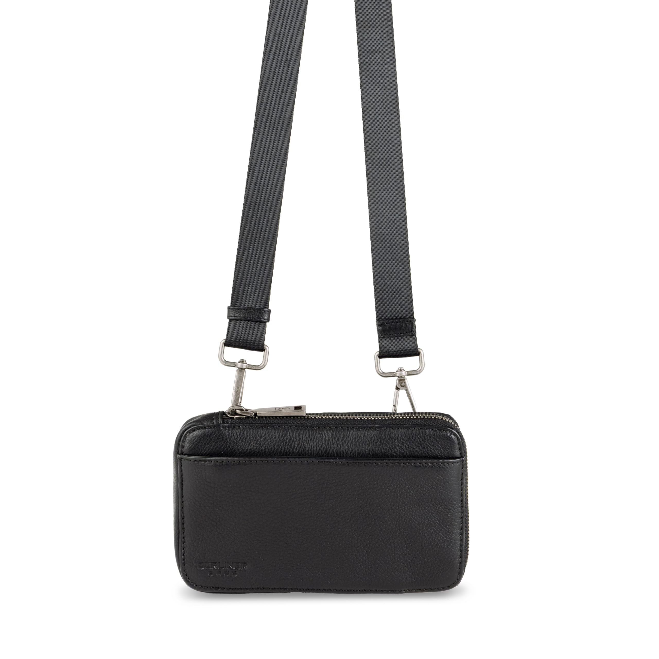 Berliner Bags Premium etui na telefon komórkowy Prague, małe Crossbody ze skóry, torba na ramię z portmonetką, dla kobiet i mężczyzn - czarna