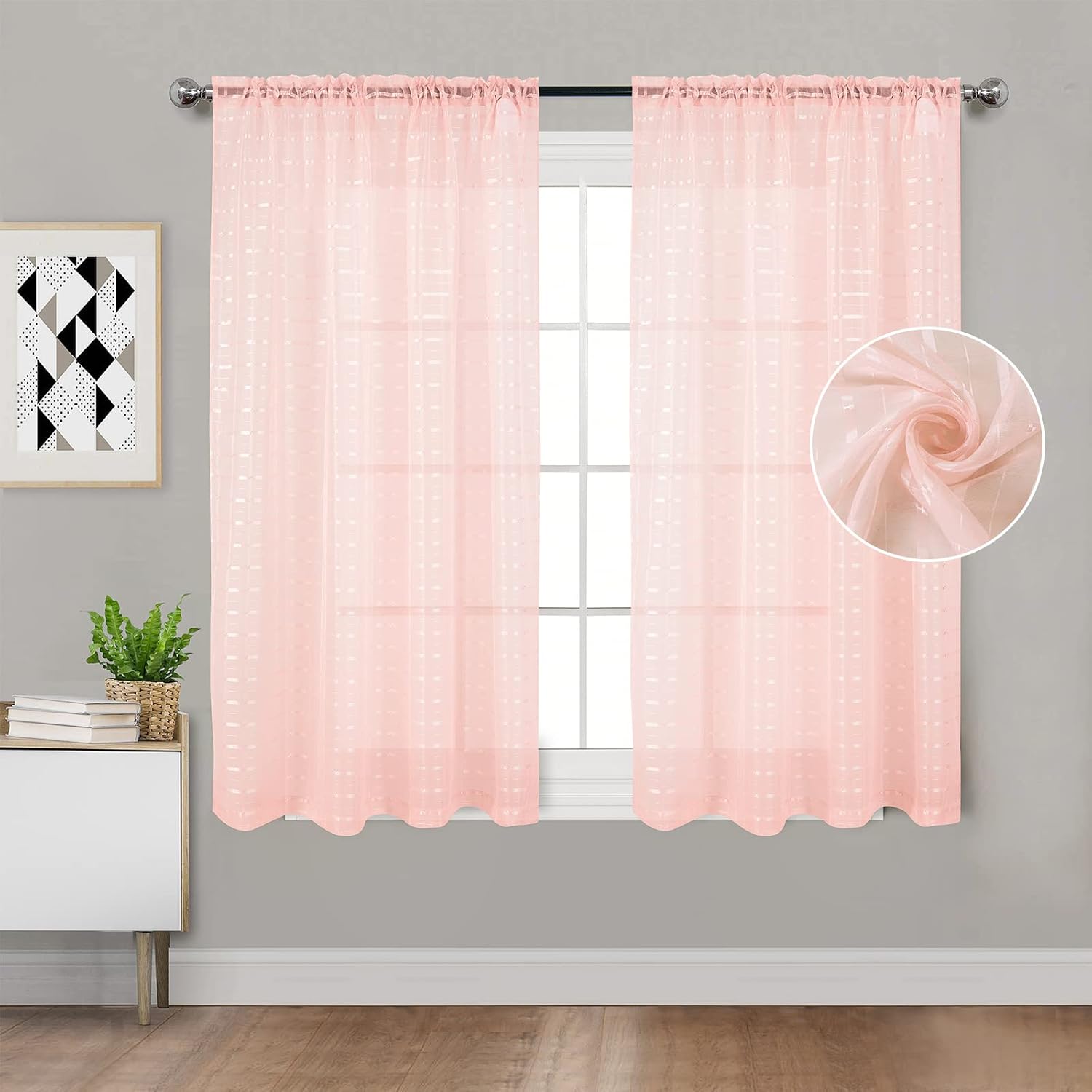 Tony's collection Light Pink Sheer Curtains 63 Inch Length