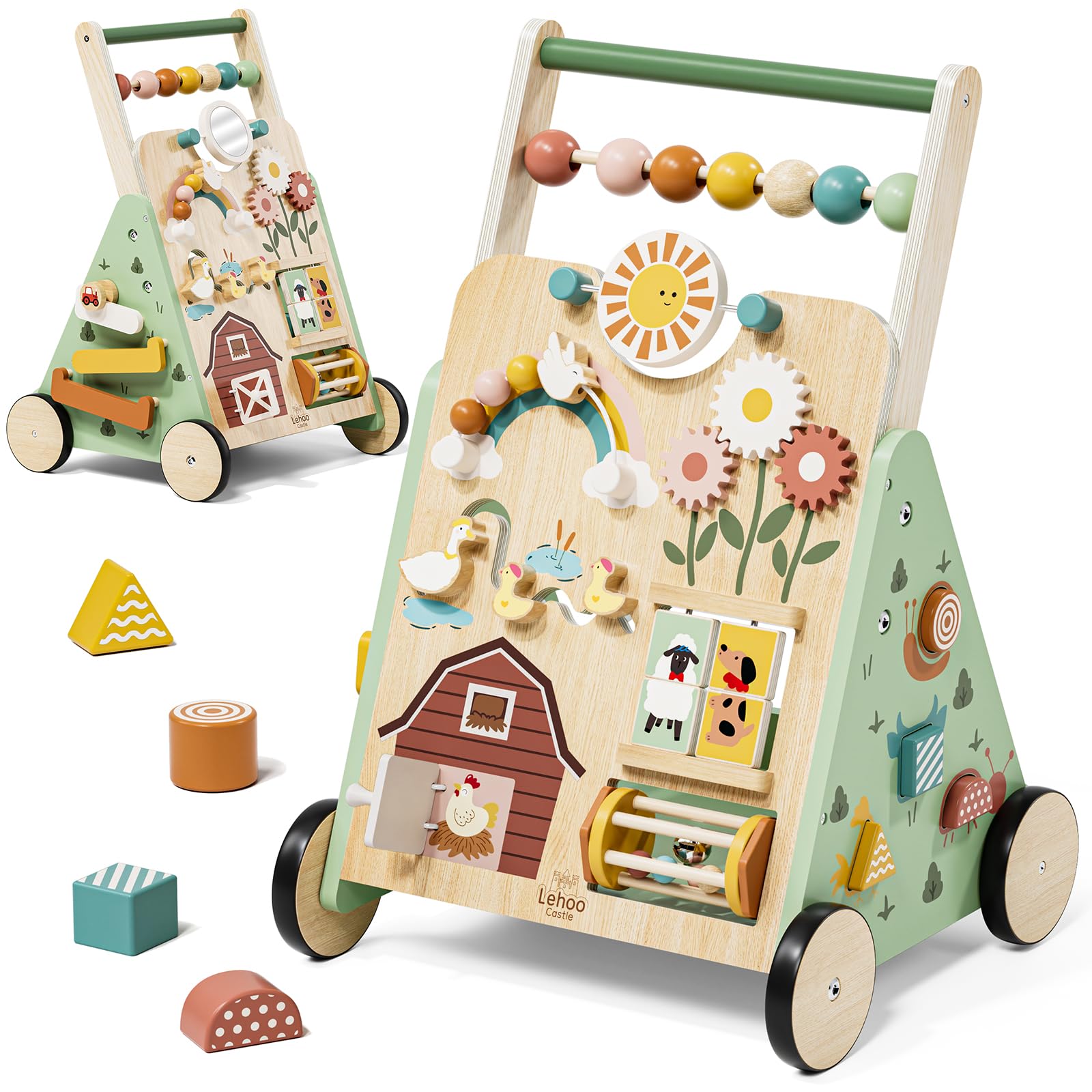 Lehoo Castle Carrello Primi Passi Legno, Girello per Bambini in Legno con Centro Attività, Giochi Montessori 1 Anno, Regalo Bambino Bambina 1 Anno