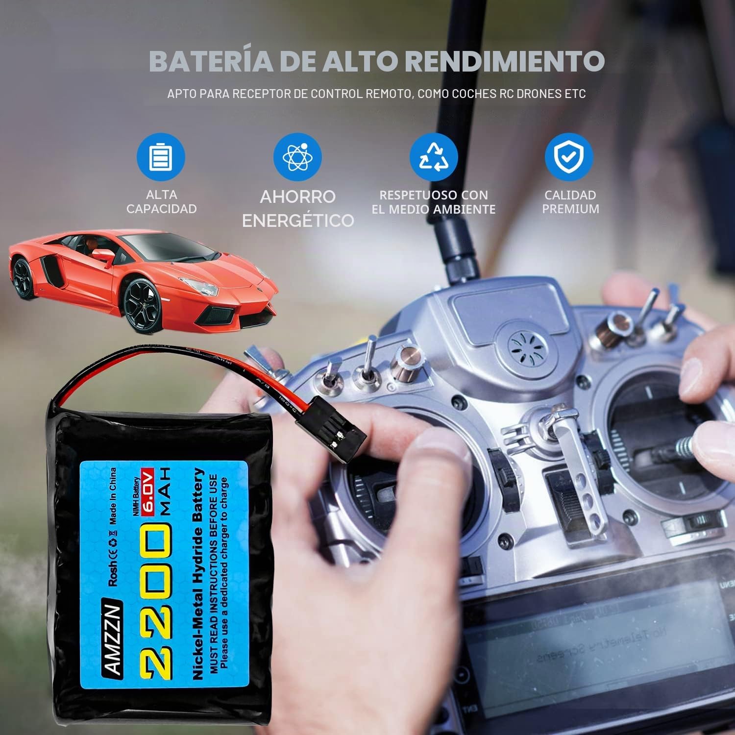2 Baterías AA NiMH 6.0V 2200mAh Con Conector Hitec Para Coches RC