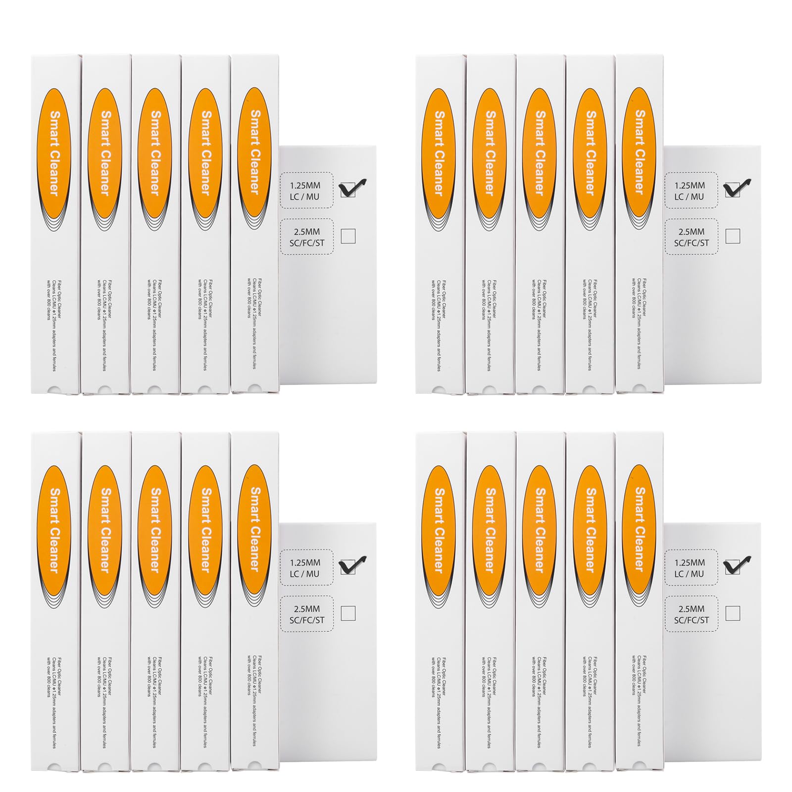 20 Stück Glasfaser-Reiniger, Glasfaser-Werkzeuge, Reinigungsstift für LC/MU, 1,25 mm Stecker, über 800 Reinigungen, Faserendflächenreinigung und optische Steckerreinigung