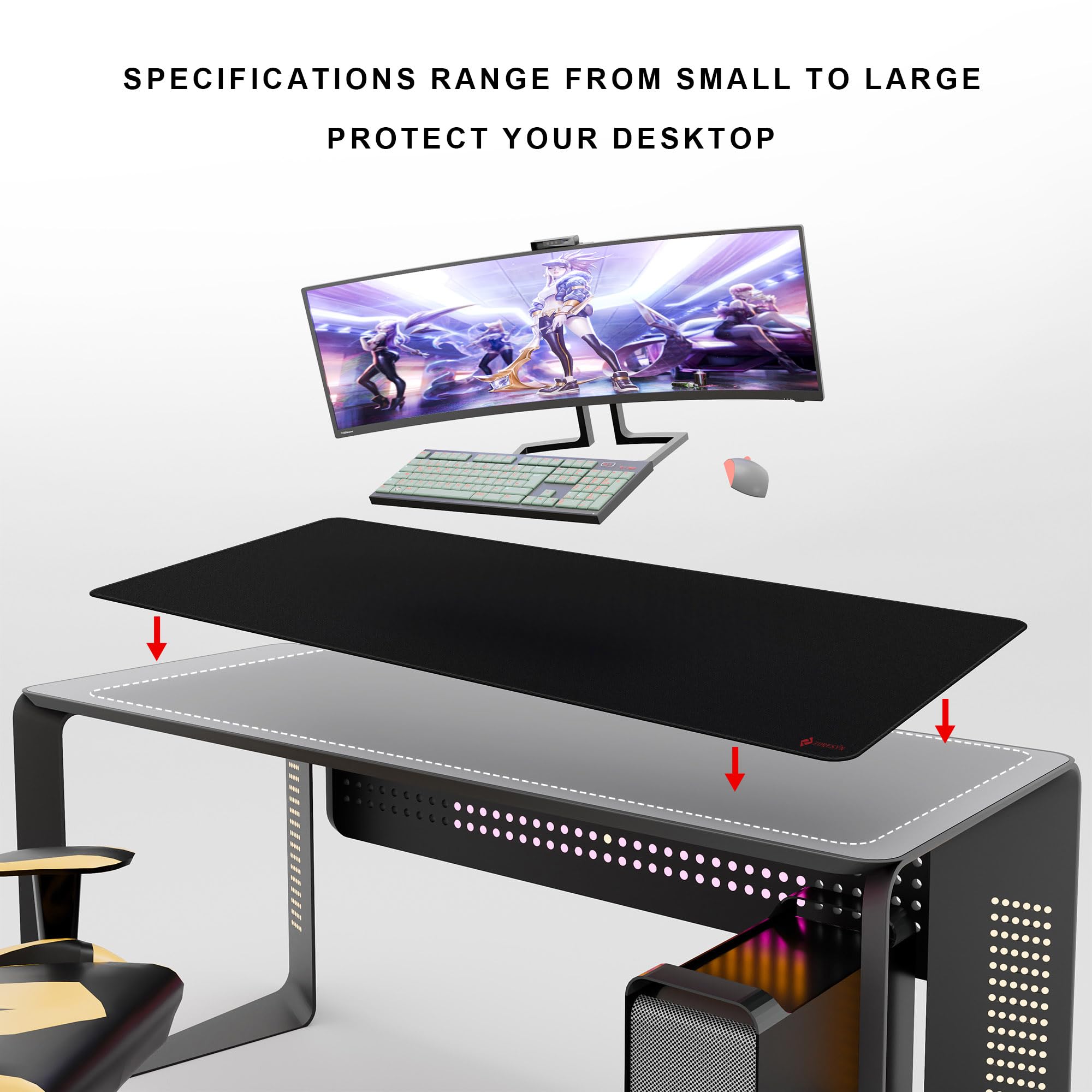 ZORESYN Tappetino per mouse da gioco, 140 x 60 cm, con superficie di precisione, bordo cucito e base antiscivolo per giocatori a bassa sensibilità e postazioni di lavoro multi-dispositivo