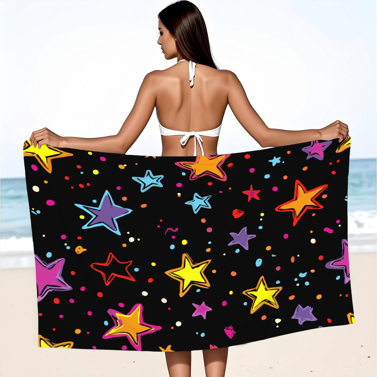 Générique Serviette de Plage Microfibre 180 x 100 CM,Drap de Plage Original, Nuit étoilée, Couverture de Plage Absorbante,Couverture de Bain Cartoon, Etoiles, Pois