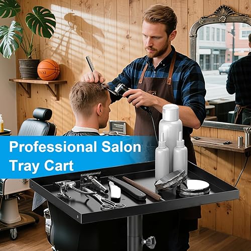 Vista 6 de Bandeja de salón Carrito de metal premium para tatuajes, carrito rodante de altura ajustable, carrito de almacenamiento para clínica Spa bandeja