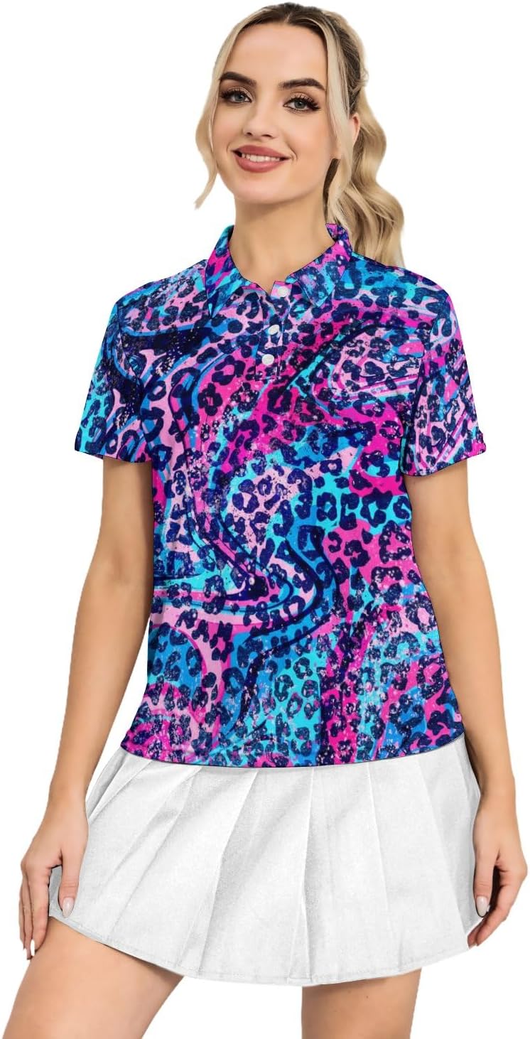 Womens Golf Shirts Moisture Wicking Funny Print Polo Shirts Short Sleeve Quick Dry Golf Shirts for Women