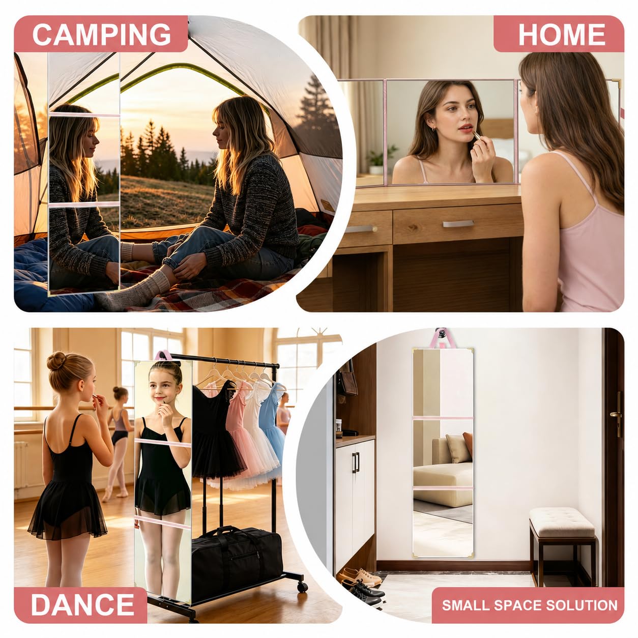 Foldable Full-Length Travel Mirror, 49"L x 11"W Acrylic Shatterproof Mirror