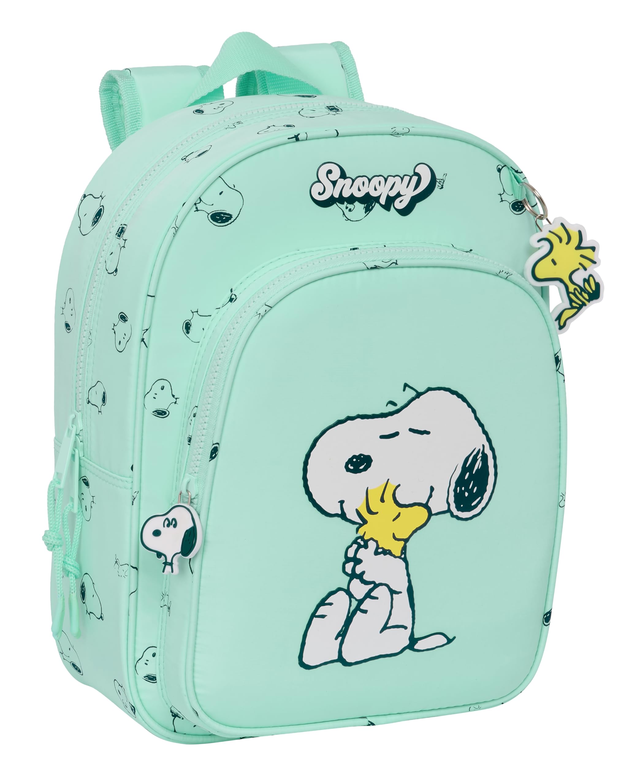 Safta SNOOPY GROOVY - Mochila Escolar Infantil Animada, Mochila Niño, Mochila Infantil, Adaptable a Carro, Ideal para Niños en Edad Escolar, Versátil, Calidad y Resistencia, 26x11x34 cm, Color Verde Agua