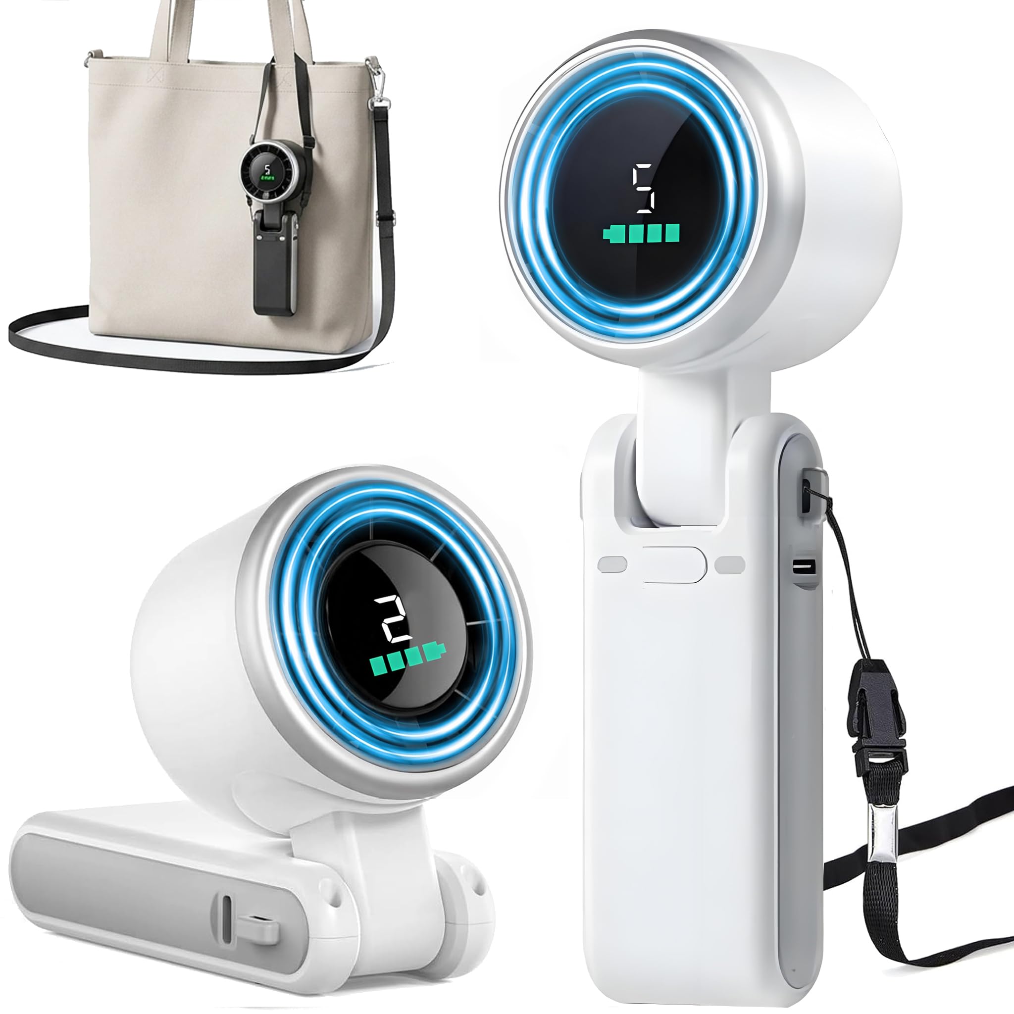 Fenxyo Portable Handheld Turbo Fan, 3-in-1 4000mAh Rechargeable Hand Fan