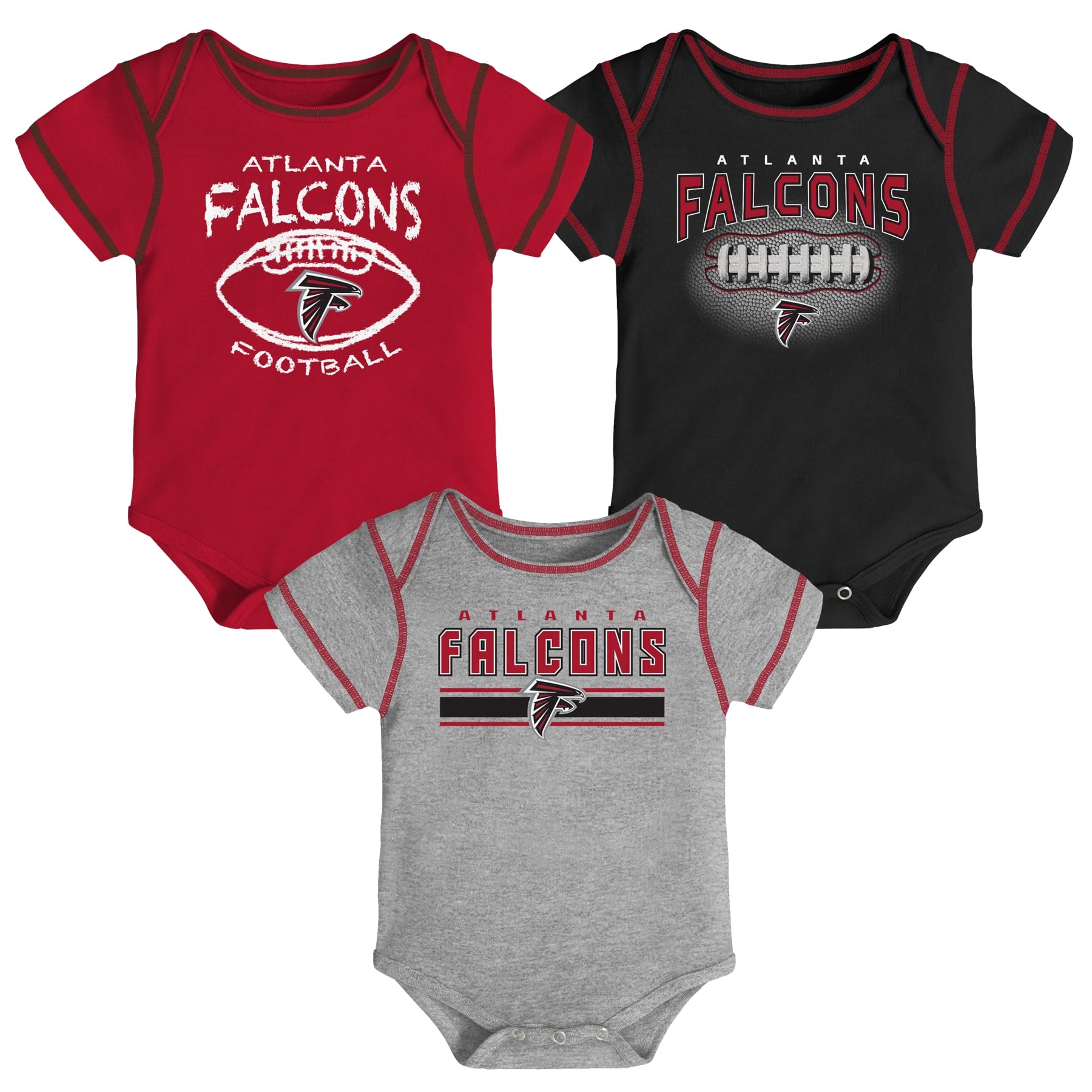 Outerstuff NFL Atlanta Falcons Newborn Baby and Infant Short Sleeve Bodysuit 3-Pack, 18m