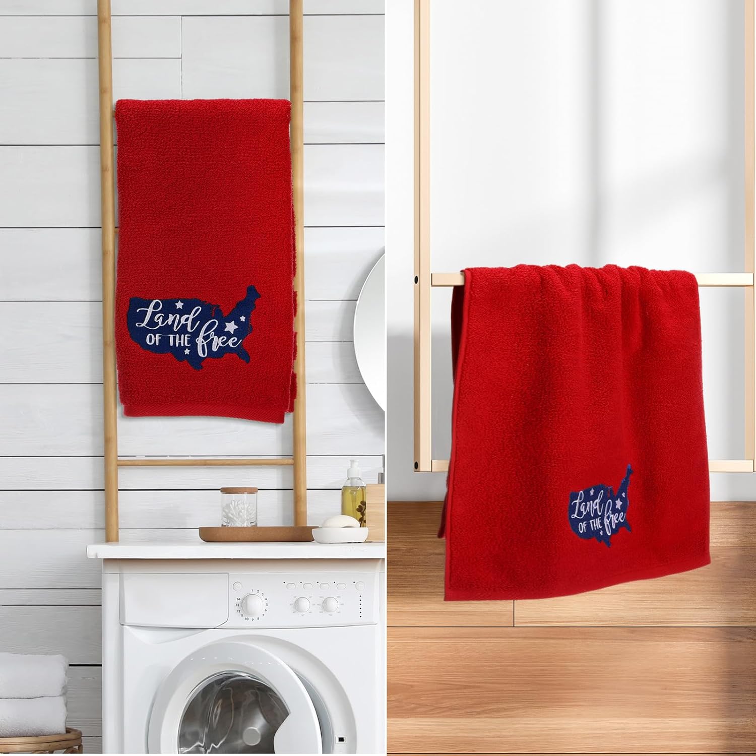 Mindsoft 3 Pcs Memorial Day Hand Towels USA Patriotic Bathroom Towel Red White Blue 250th Anniversary 16 x 28'' 4th of July Kitchen Towels Independence Day American Flag Stars Cotton Embroidered Decor