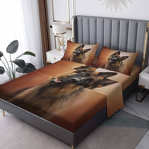 THYUNQ Sábanas de pastor alemán para cama tamaño Queen sábanas y fundas de almohada con patrón de perro juego de sábanas impresas de microfibra