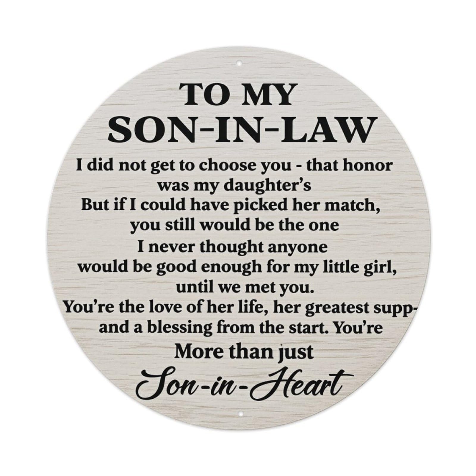 To My Son In Law Round Tin Sign Retro Metal Sign for Cafe Bar Pub Home Game Room Gym Club Wall Decoration Vintage Metal Poster 8x8 Inch