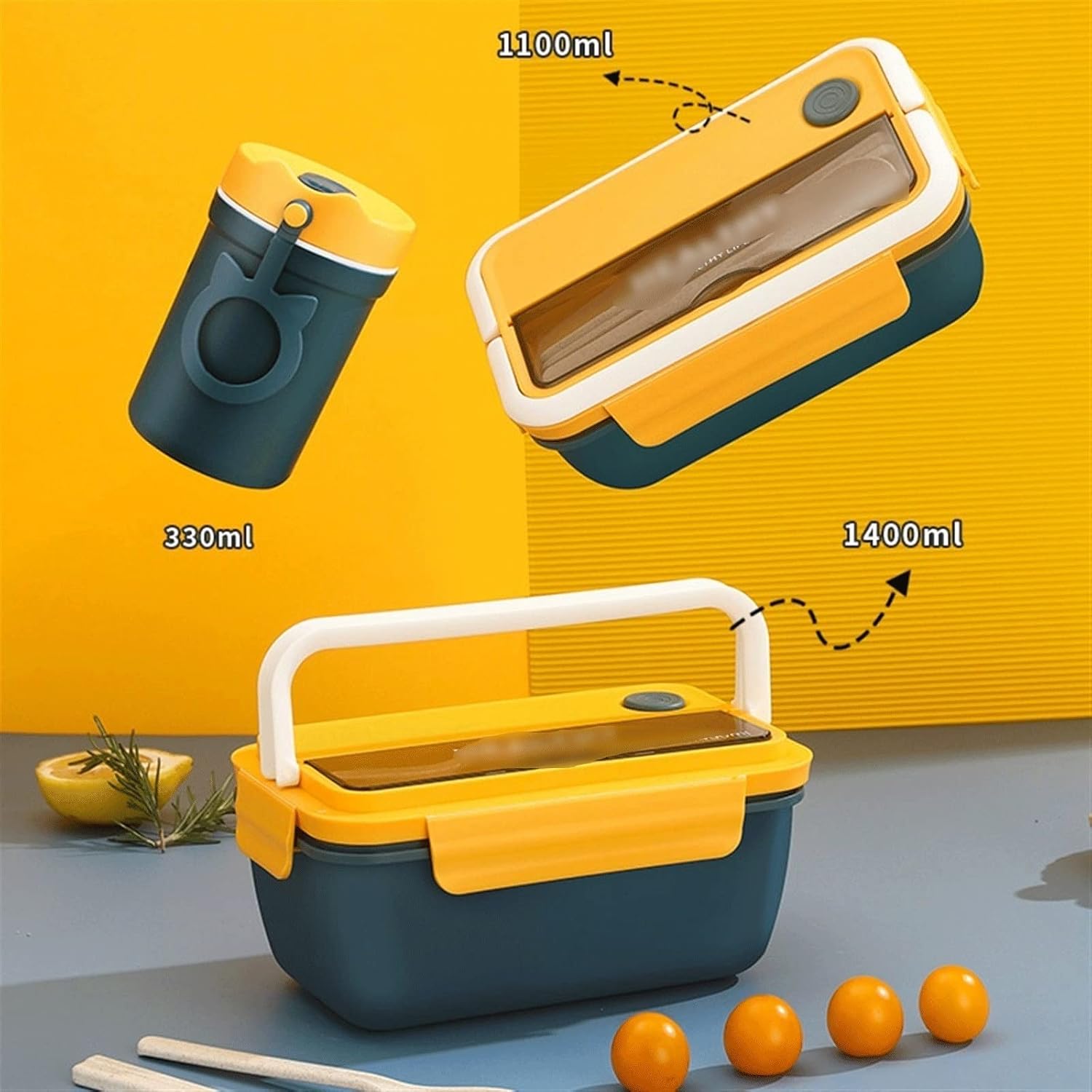 Bento Boxes Separated Lunch Box with Fork and Spoon Large Capacity Fruit Food Portable Lunch Box Fresh-Keeping Tools (Size : 1400ml)