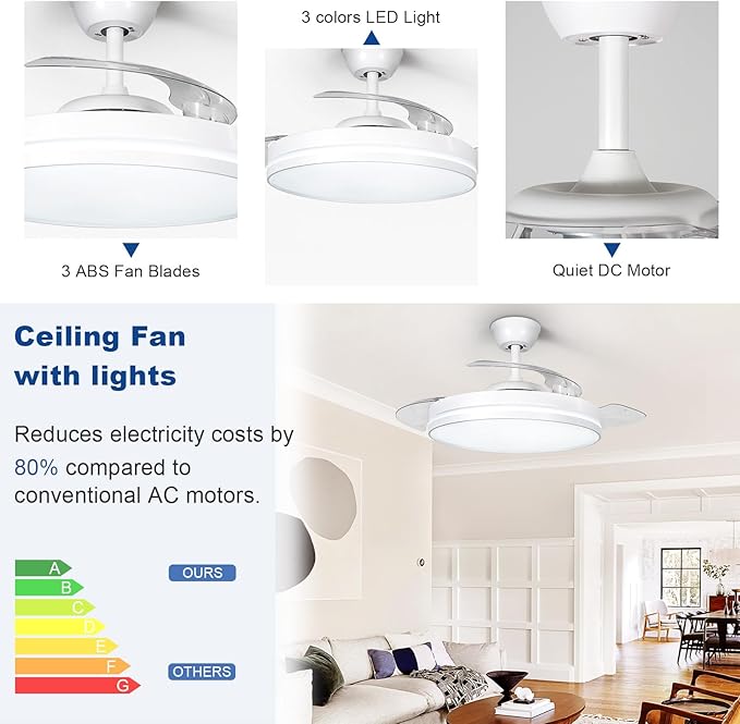 Ventilador de Techo 42 Pulgadas Con Luz, Control Remoto y Ap miniatura 8
