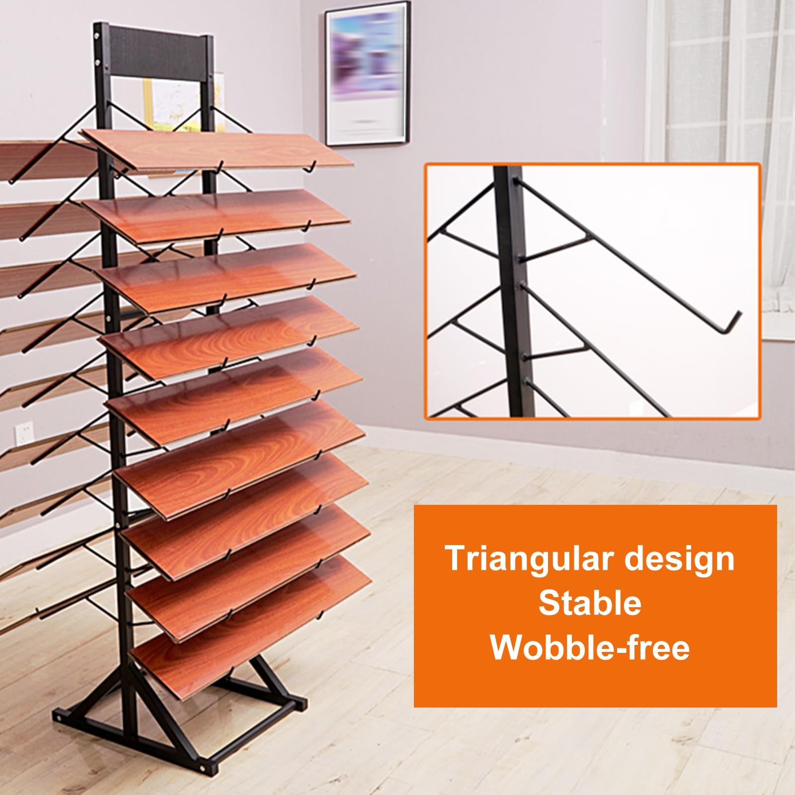 Espositore a doppia faccia con piastrelle di ceramica, supporto da pavimento in ferro metallico, antiruggine, ideale per negozi al dettaglio e fiere, design durevole (40 x 30,5 x 163 cm)