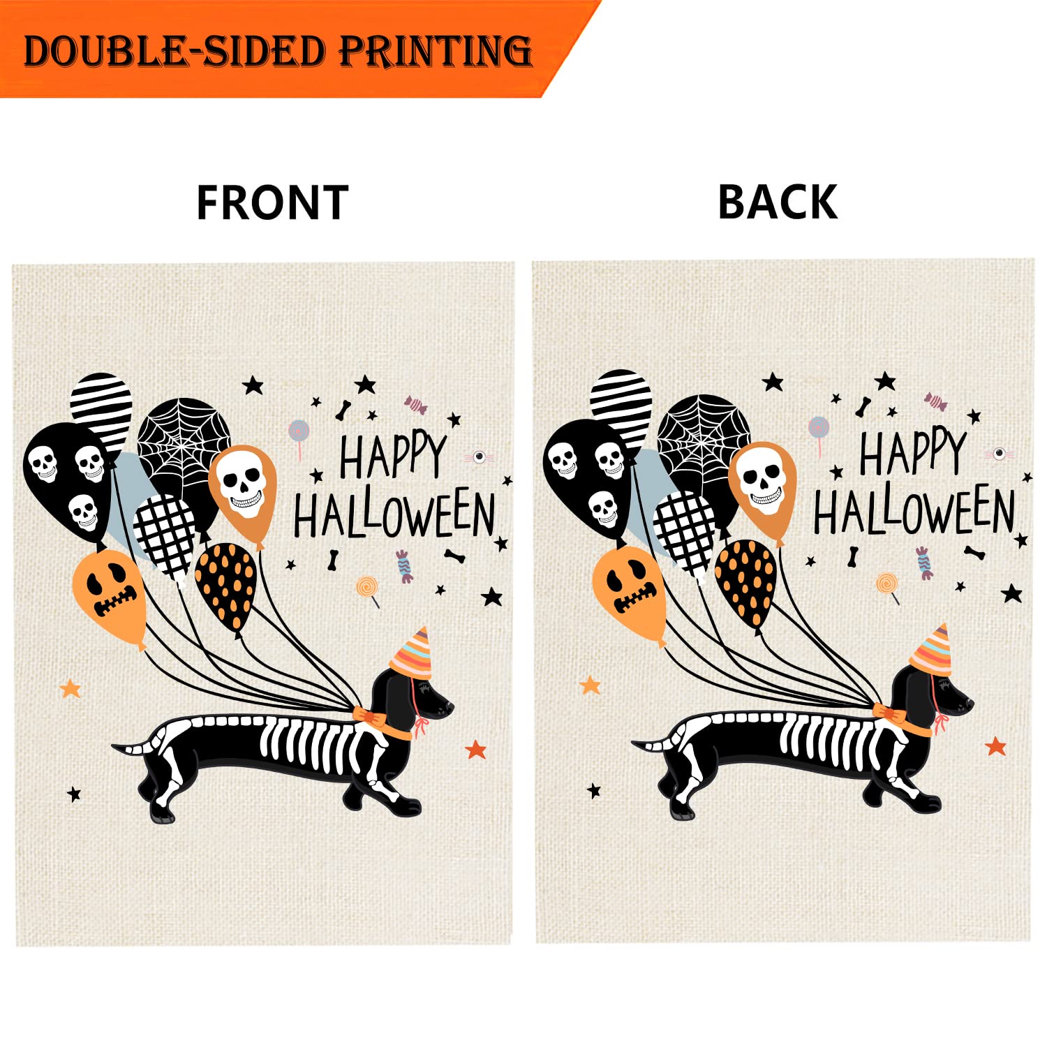Halloween-Gartenflagge Mit Dackel-Skelett – 30,5 X 45,7 Cm, Doppelseitig, Wetterfest, Für Terrasse & Garten