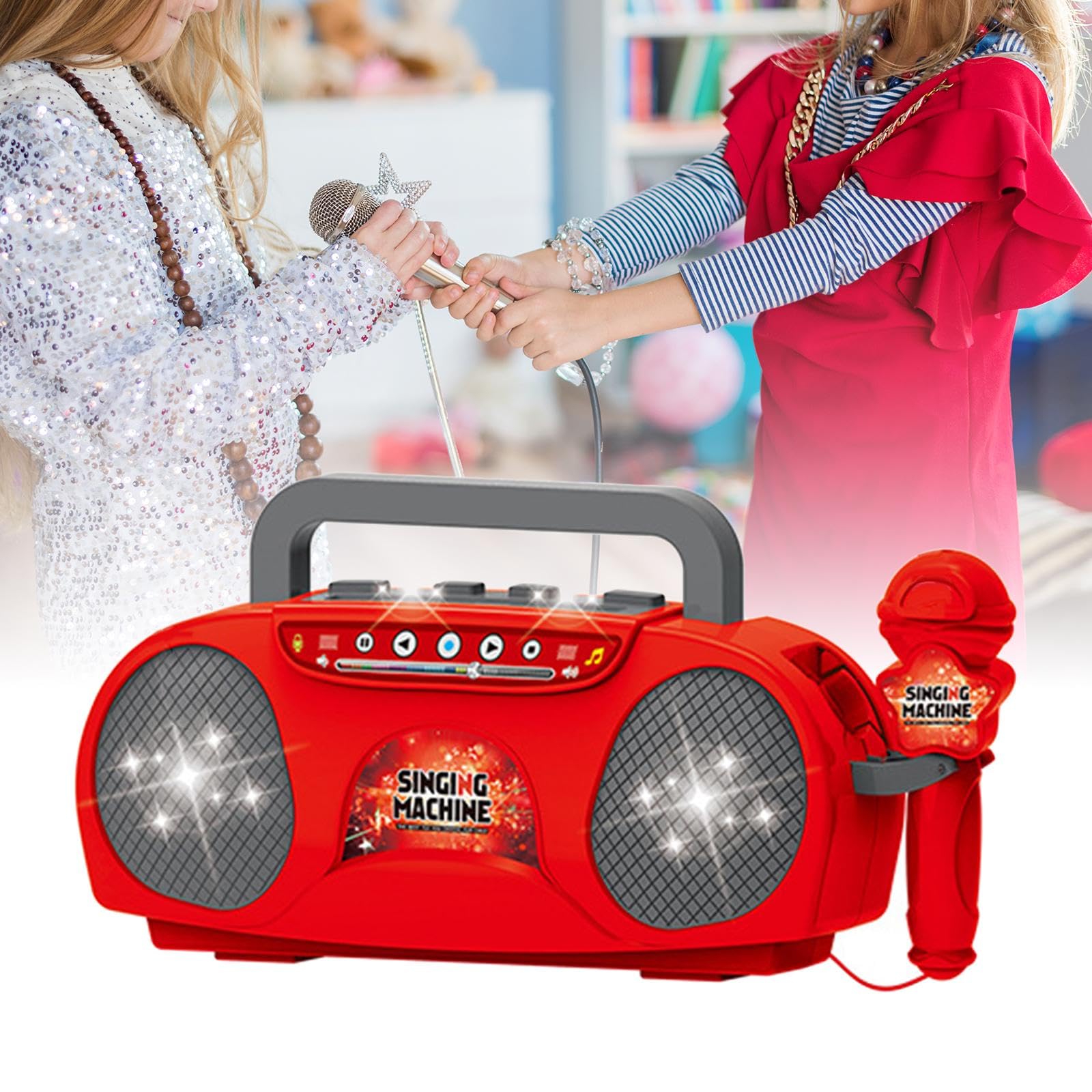 Microfono per Bambini, Mini Altoparlante, Regali di Compleanno, Giocattoli Educativi, Portatile per Viaggi, Picnic All'aperto, Feste, Rosso