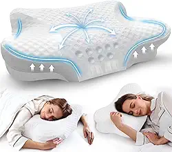 Almofada de pescoço cervical para dormir de lado - Almofadas de suporte de pescoço de espuma viscoelástica para alívio da dor no pescoço - branca