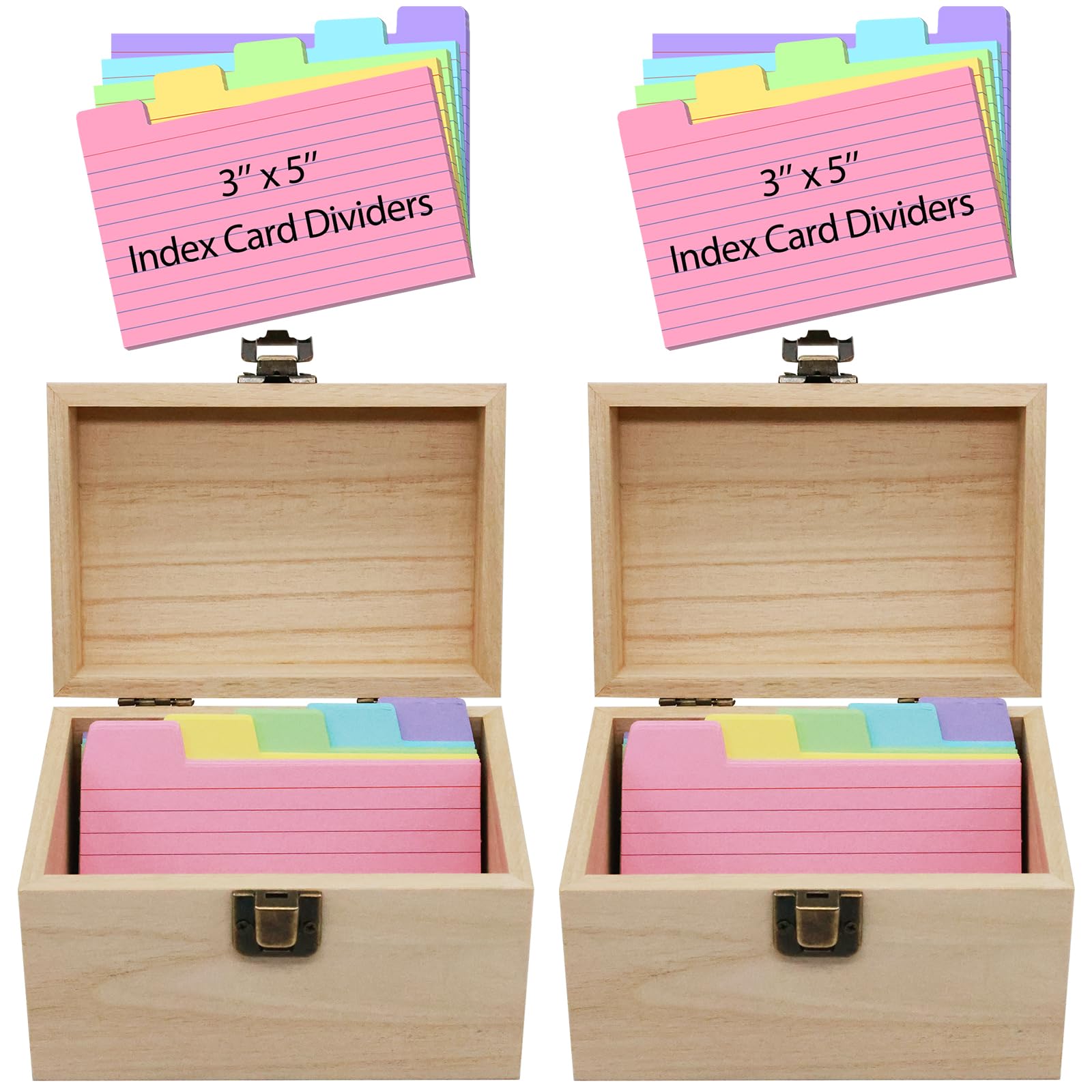 DSYIL Index Card Holder Box 3x5, Wooden Card Box with 100 Dividers, Recipe Cards Case, Business Card Organizer for Flash Card, Notecards and Study