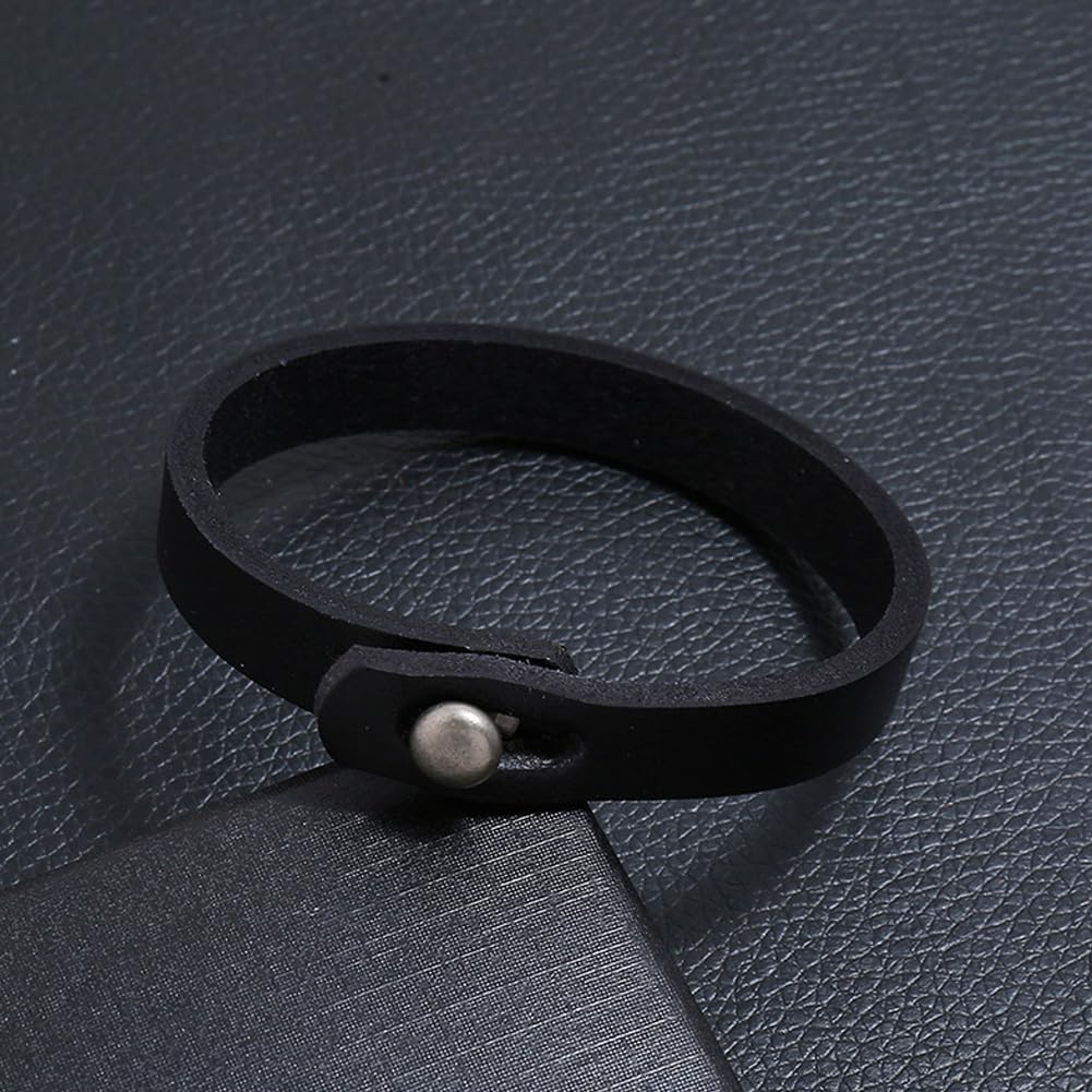 Genuine Leather Wrap Bracelet for Men Retro Vintage Punk Style Cowhide Leather Cuff Wristband Adjustable Handmade Bangle for Daily Wear Costume Jewelry Party Cosplay Gift(Black)
