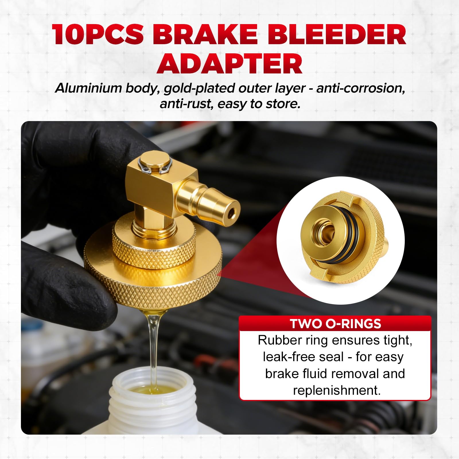 13-TLG Bremsenentlüftungsgerät Adapter mit 4 Quick Adapter, Adapter für Bremsflüssigkeitsbehälter aus Metall für EU/US/métrique/japonais der Bremsenentlüftungs Set