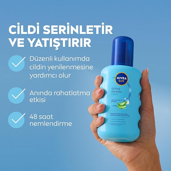 NIVEA SUN Ferahlatıcı Güneş Sonrası Vücut Spreyi 200ml, Nemlendirici, Aloe Vera, Hyaluron