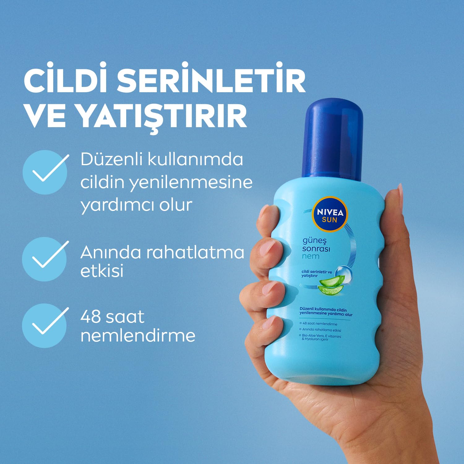 NIVEA SUN Ferahlatıcı Güneş Sonrası Vücut Spreyi 200ml, Nemlendirici, Aloe Vera, Hyaluron
