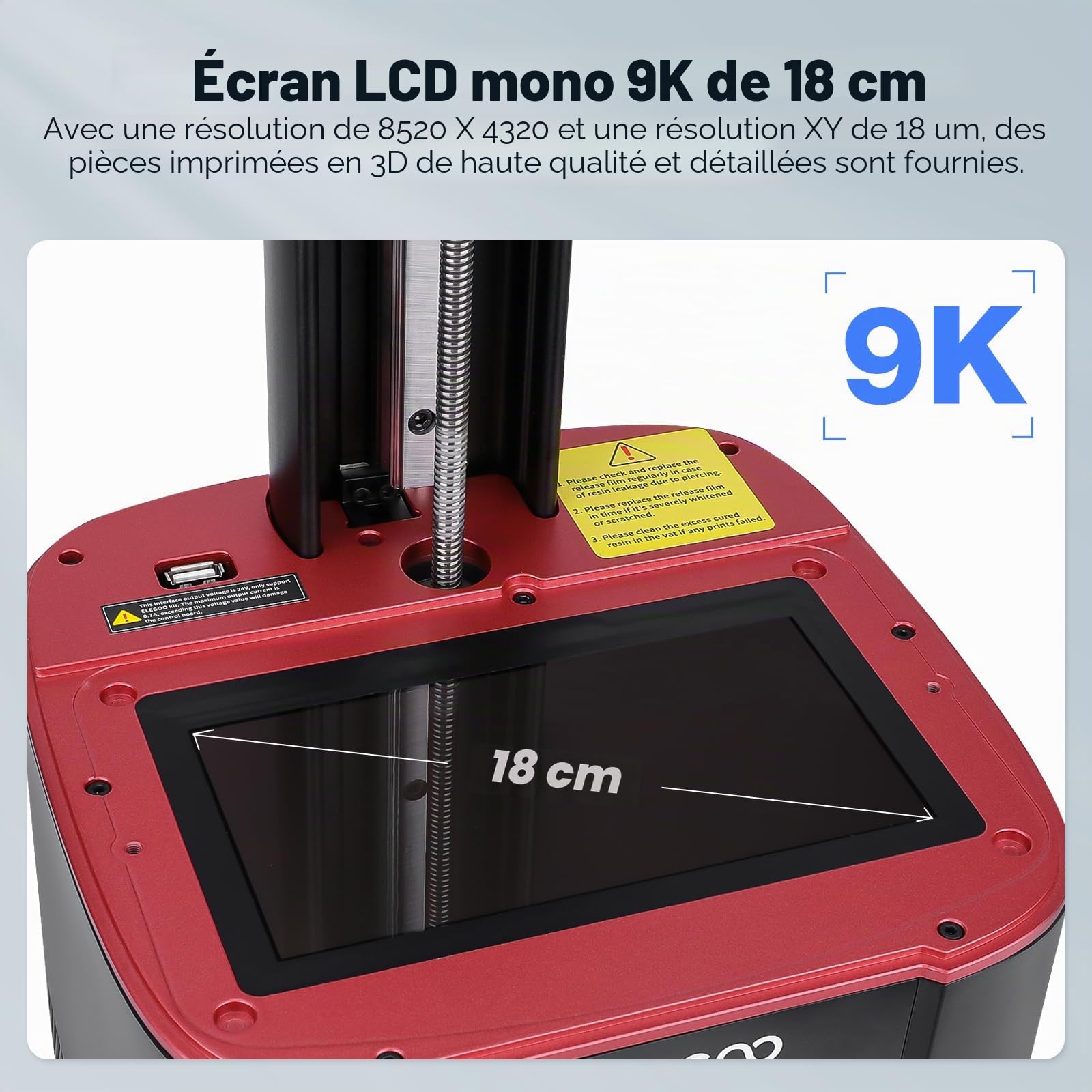 ELEGOO Mars 4 Imprimante 3D en résine avec purificateur d'air Ultra 9K monochrome LCD haute résolution et grand volume d'impression, grande taille d'impression de 195,84 mm x 122,4 mm x 150 mm