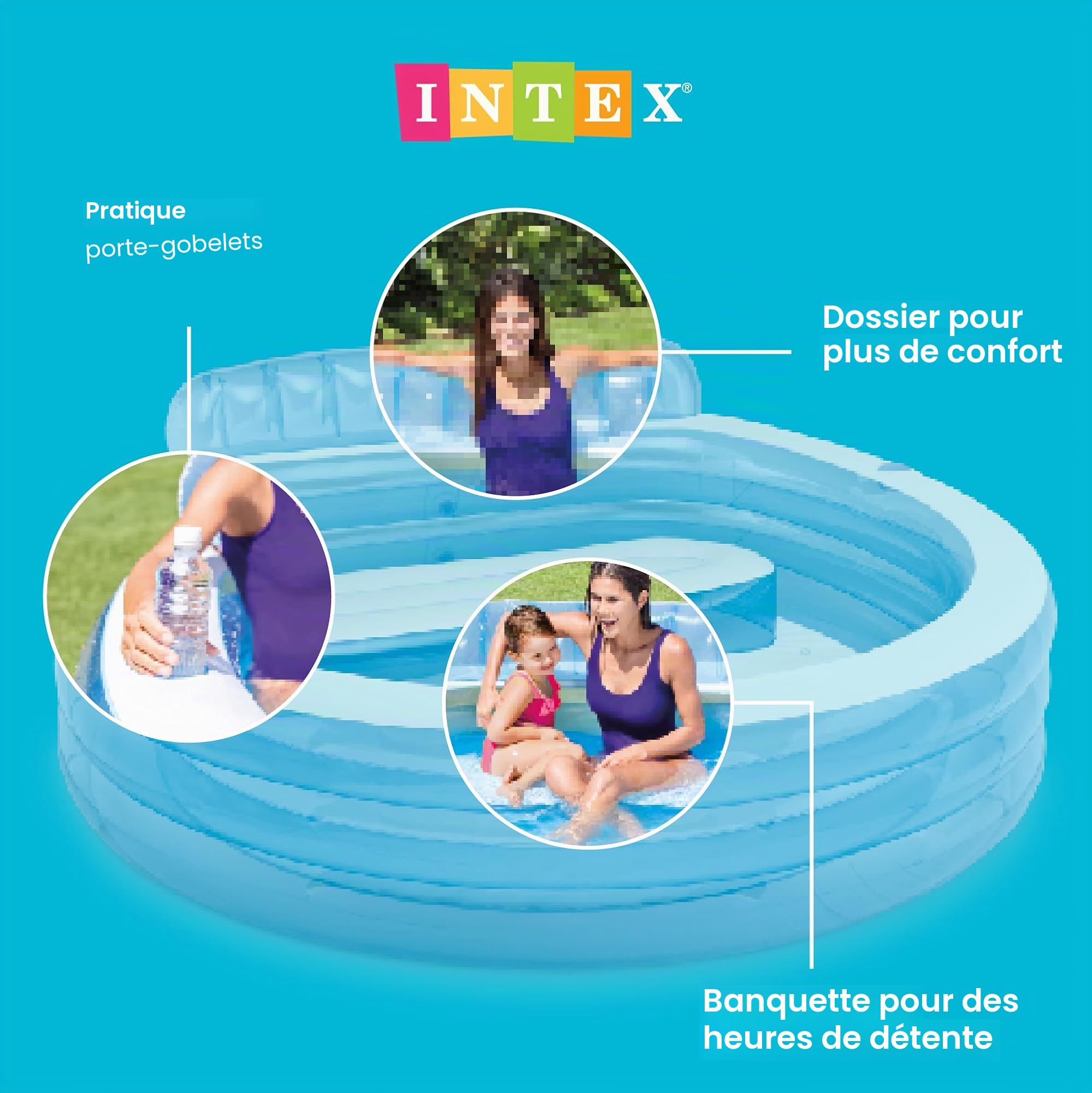 Intex 57190EP Swim Center Family Lounge Piscine Ronde Gonflable Bleu 90 x 86 x 31 cm