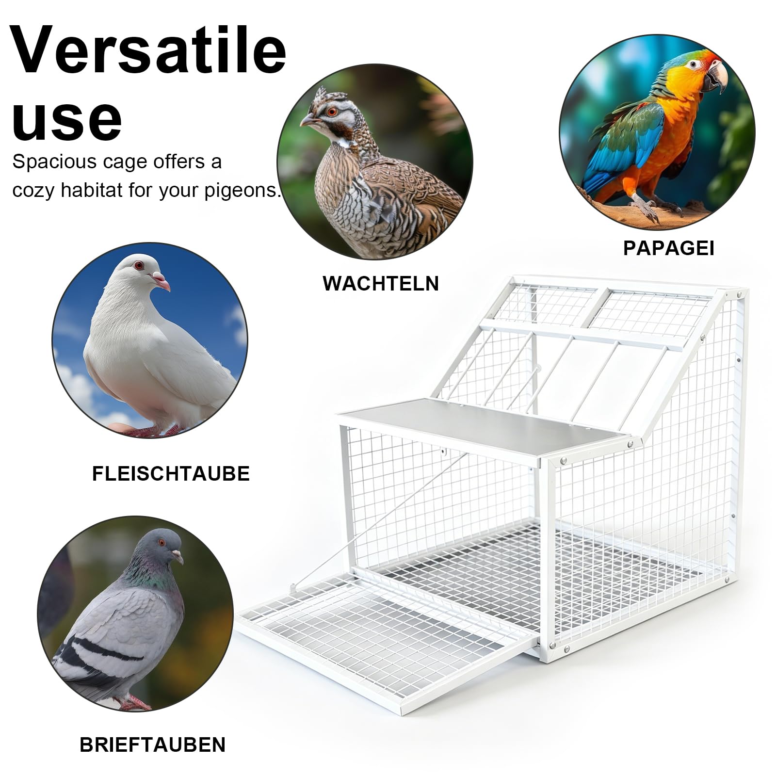 Jaula Plegable para Palomas, Jaula MetáLica con 4 Entradas Y Trampilla ExtraíBle para Palomas Loros Periquitos Y Otras Aves Ideal para JardíN BalcóN O Patio Medidas 54 X 47 X 50 Cm