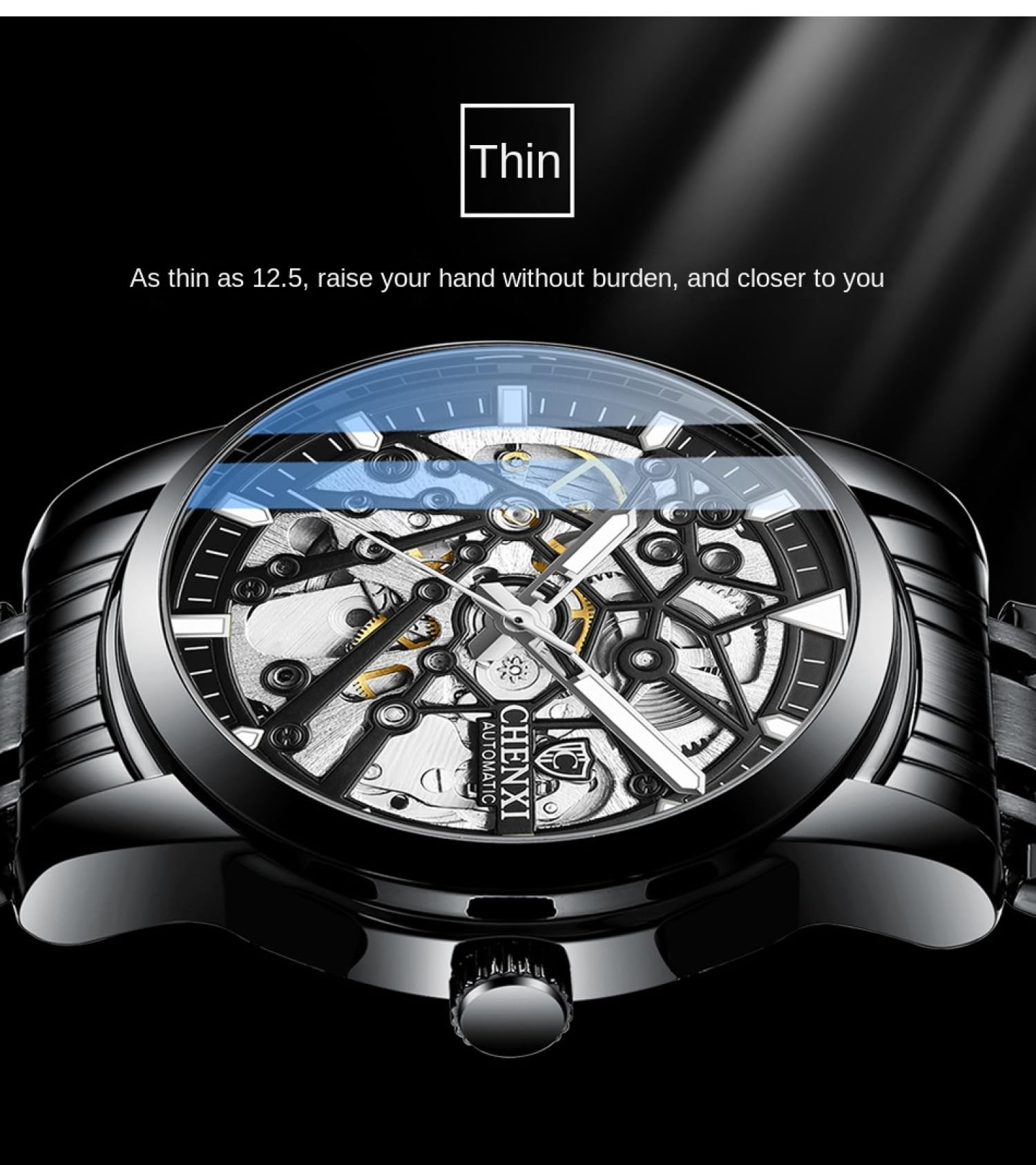 Reloj de pulsera automático para hombre, de acero inoxidable, resistente al agua, luminoso, para actividades comerciales y deportivas