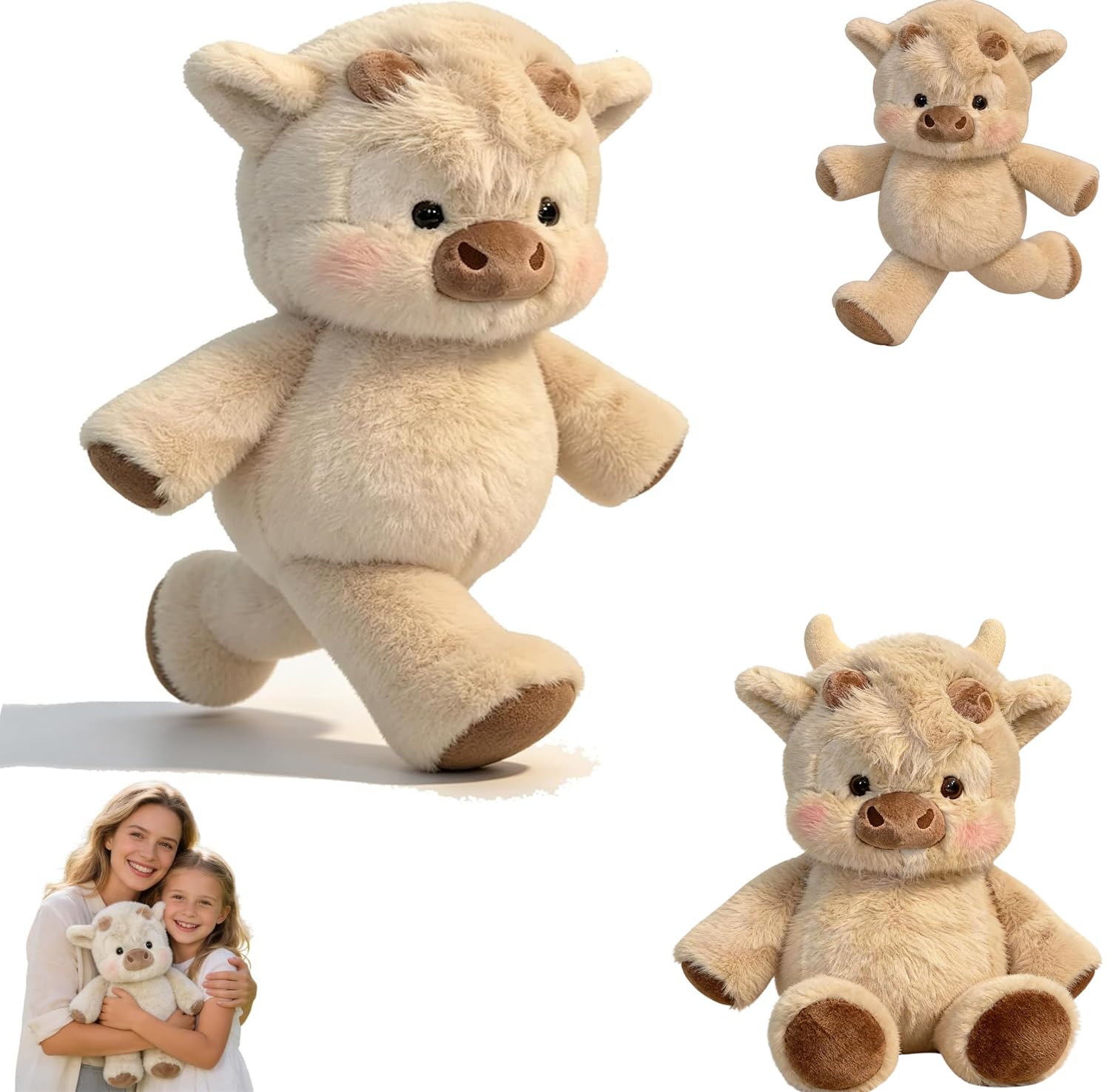 Peluche Vache Qui Court 45 cm, Highland Cow Kuscheltier,Adorable Animal Peluche Vache Qui Court À Fourrure,Laufendes Kuscheltier,Running Cow Plush,Peluche Vache Highland,pour Enfants et Adultes,Doudou