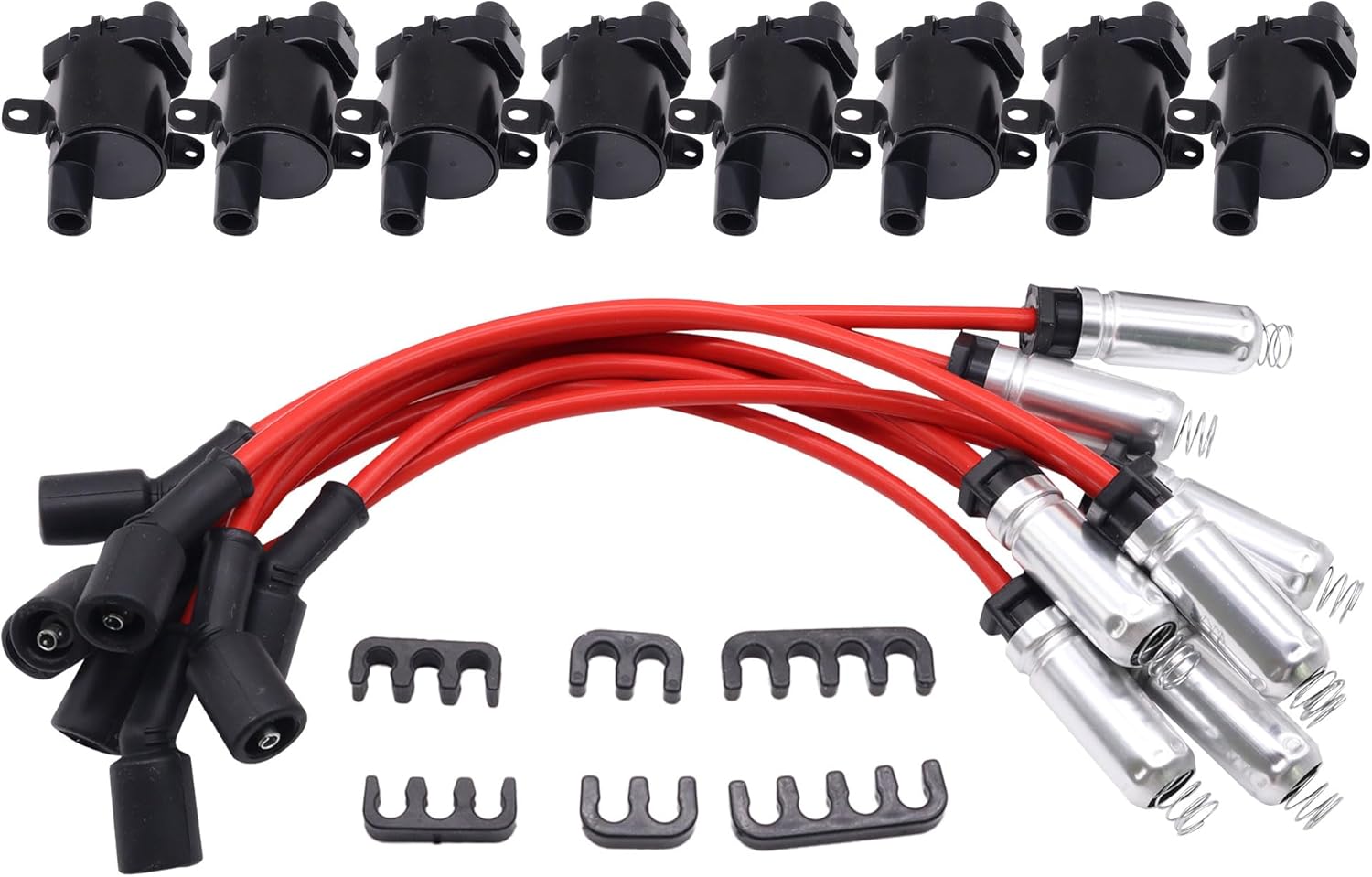 D585 8PCS Ignition Coils Pack Round Type 8mm Spark Plug Wire Set Compatible with Chevrolet Silverado 1500 Classic Pickup