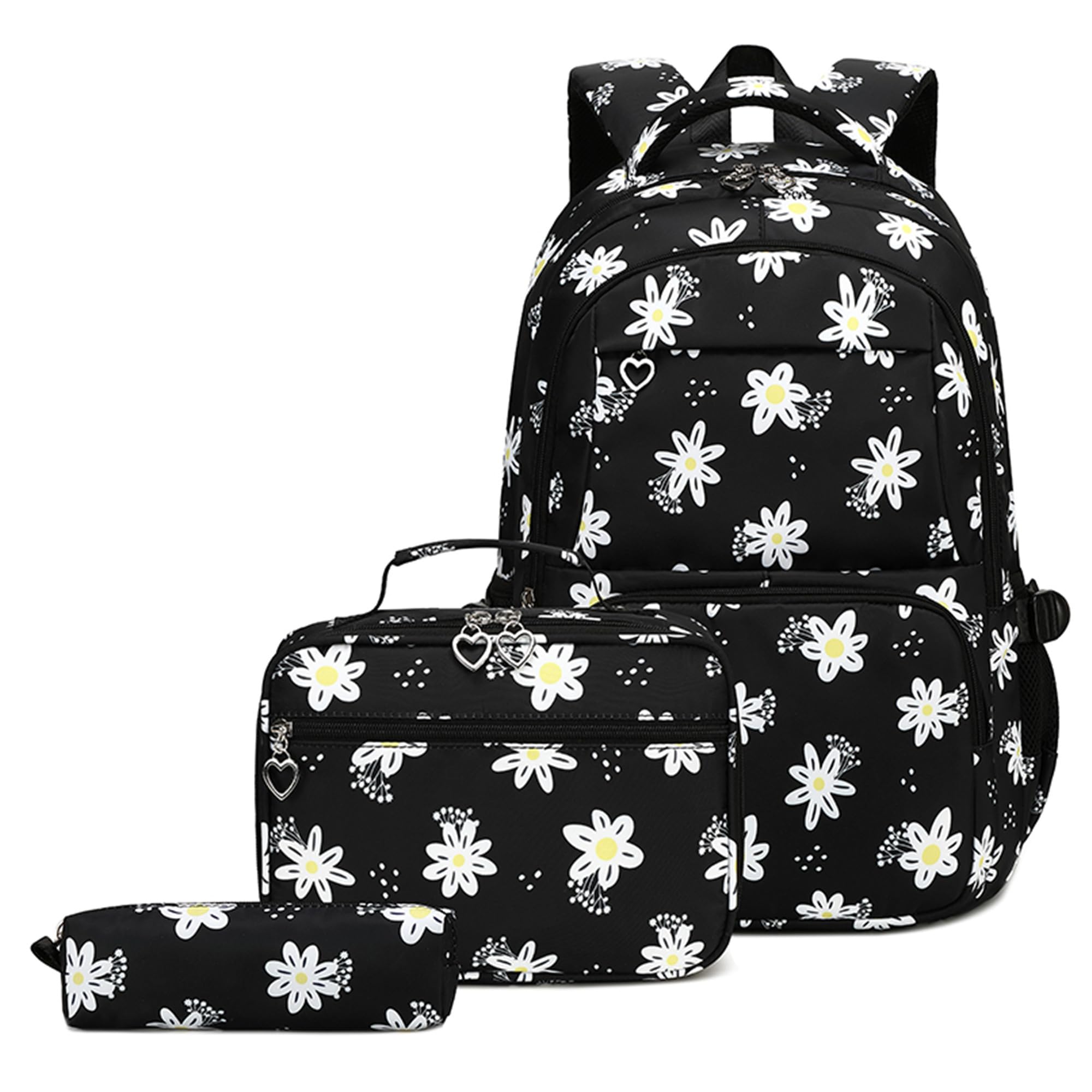 ZHANAO Daisy Backpack for Girls,Bookbag with Lunch Box Kids School Bag Set 3pcs Flower Backpack Set School Daypack