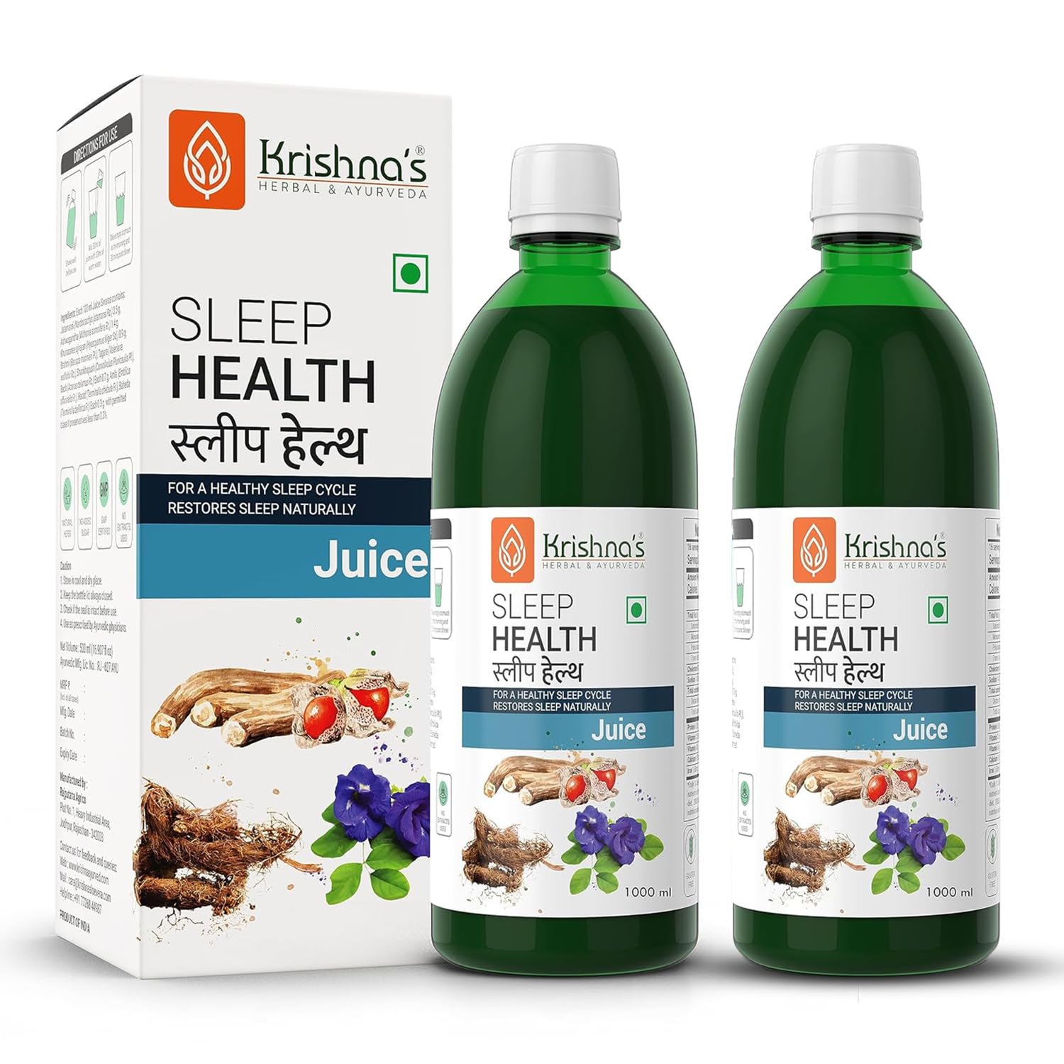 Krishna's Sleep Health Juice 1000 ml | For healthy sleep cycle | Restores sleep Naturally | Manage anxiety & stress - (Pack of 2)