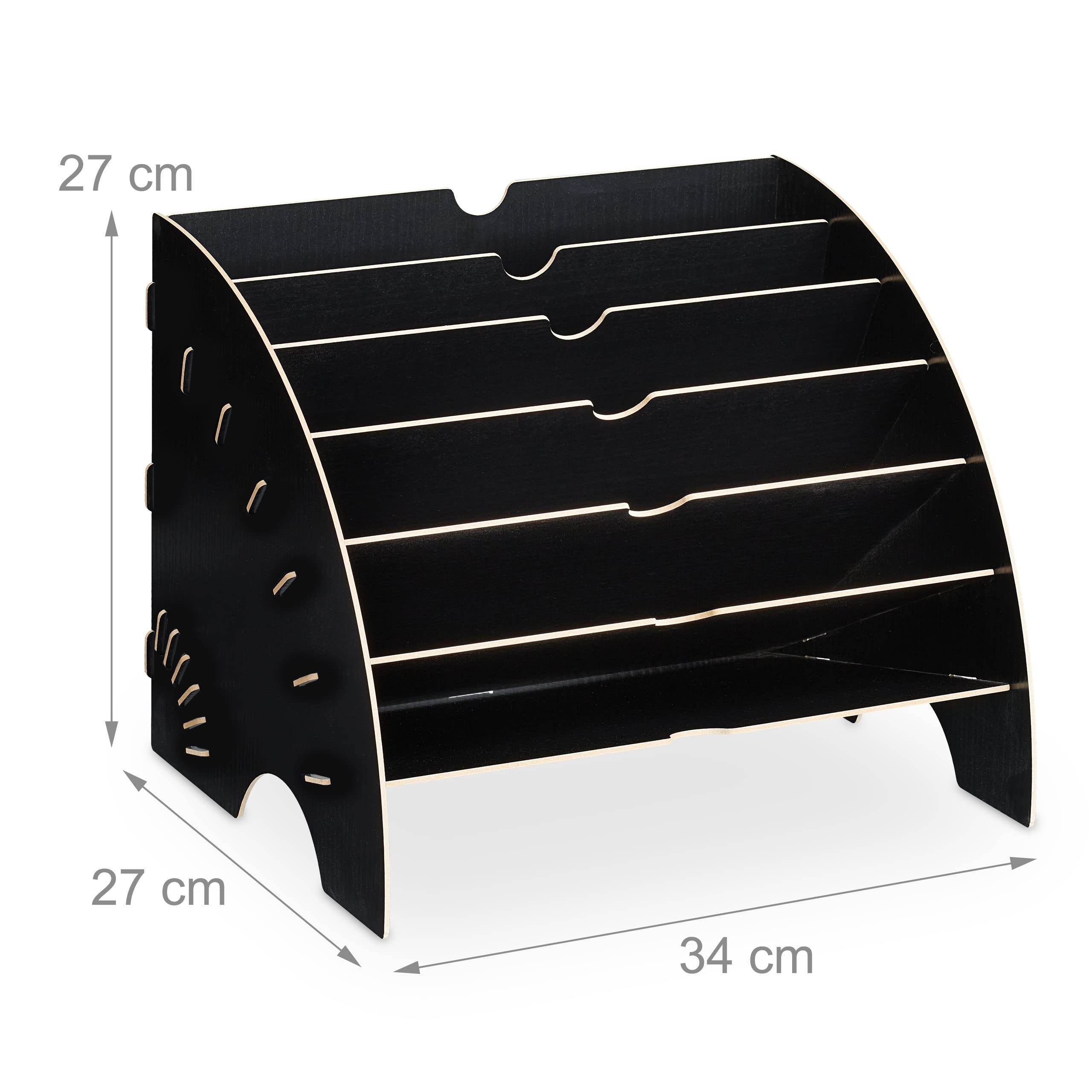 Relaxdays Bandeja Documentos MDF 6 Compartimentos, A4, 27 x 34 x 27 cm, Oficina y Escuela, Organizador, Negro