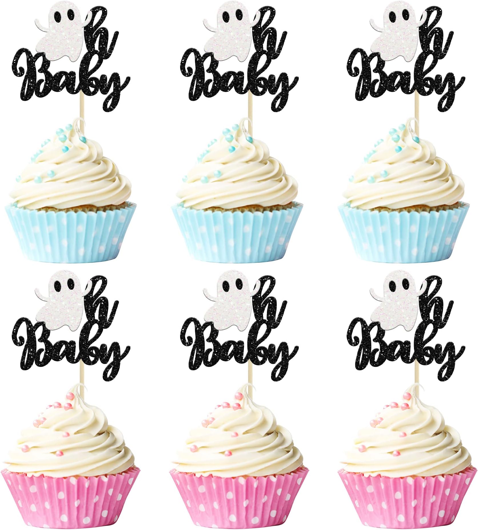 Gyufise24Pcs Halloween Baby Shower Cupcake Toppers Halloween Oh Baby Cupcake Picks Little Boo Cupcake Topper Halloween Ghosts Decoration Supplies
