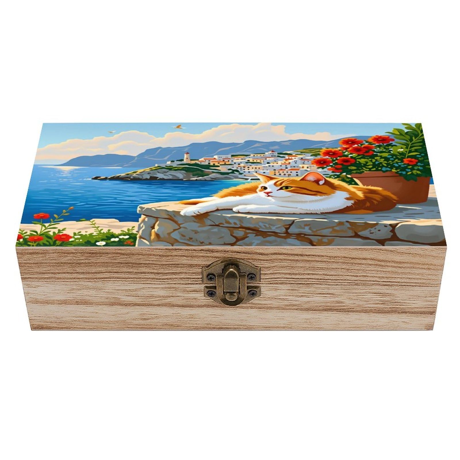 asbwuo Cute Cat Vintage Wooden Keepsake Box