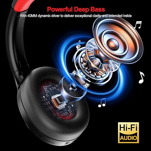 Miniatura 7 de Auriculares híbridos con cancelación activa de ruido, 100 horas de reproducción, inalámbricos sobre la oreja, Bluetooth de graves profundos,