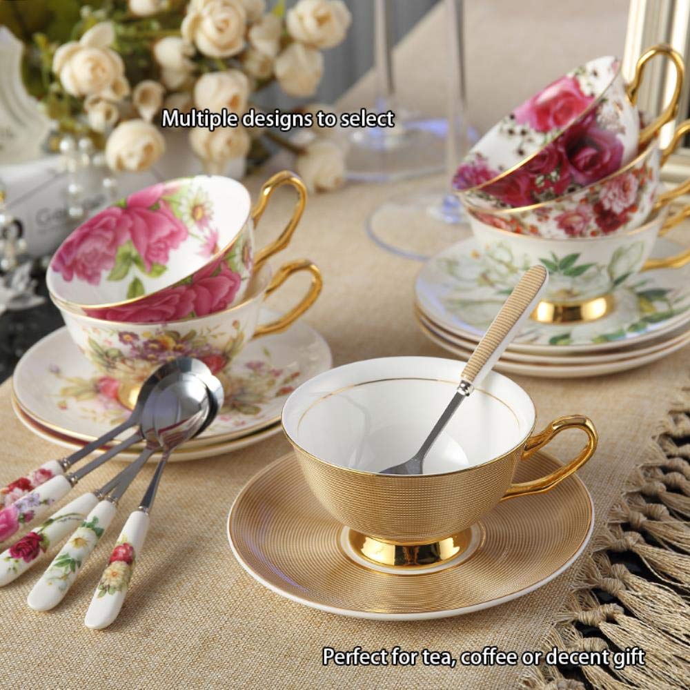 Europa Noble Bone China Kaffeetasse Untertasse Löffel Set 200ml Luxus Keramikbecher Hochwertiges Porzellan Teetasse Cafe Party Drinkware, Beauty