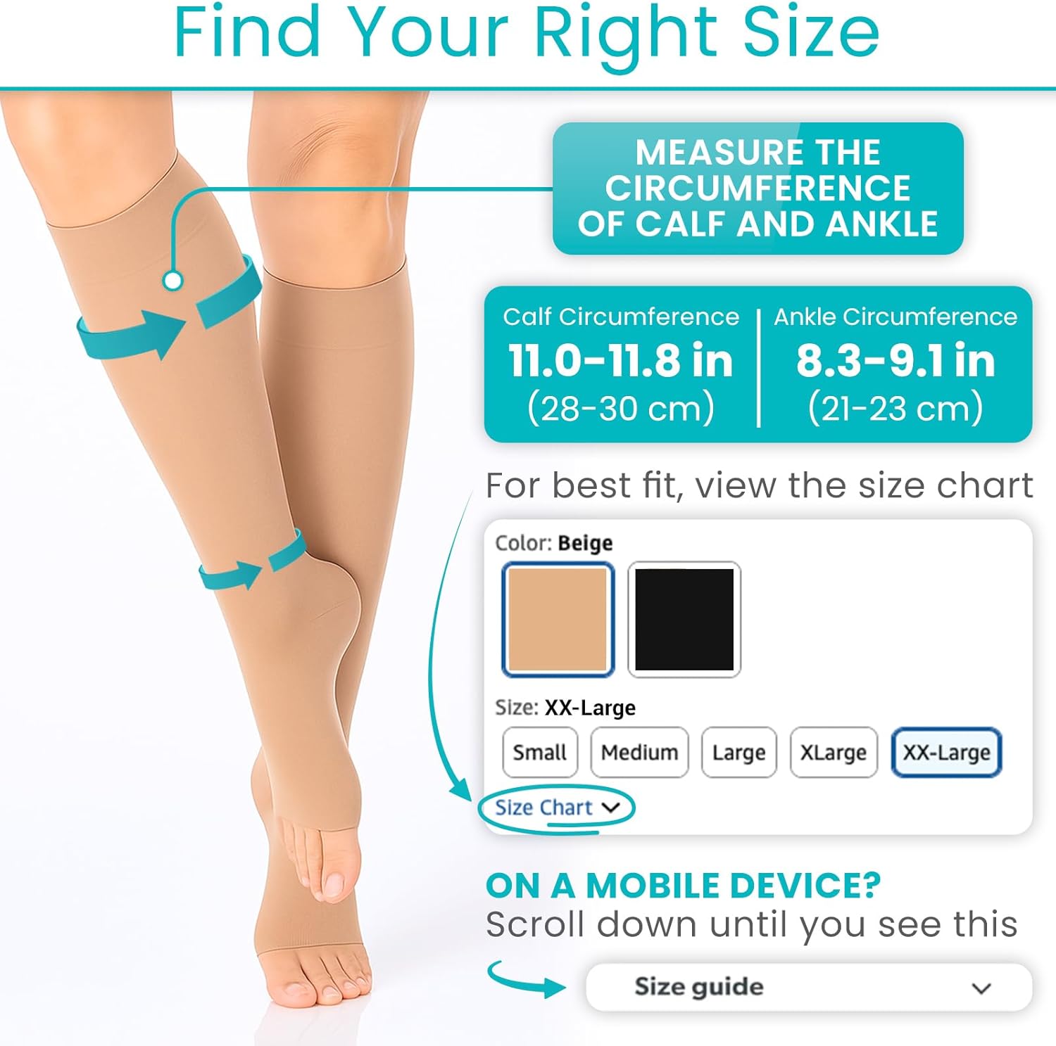 Vive 15-20 mmHg Medical Grade Compression Socks for Women & Men Open Toe - Knee High Support Stockings for Varicose Veins, Lymphedema, Plantar Fasciitis, Pregnancy, Restless Legs Syndrome, Swelling - Image 5