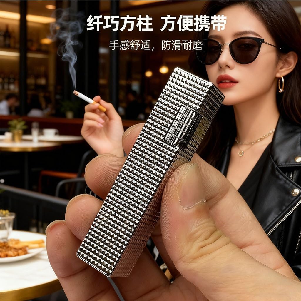 ミニチュアスクエアヴィンテージ灯油ライター手作り真鍮彫刻サイドスライドホイール点火コレクションギフト(Silver 2)