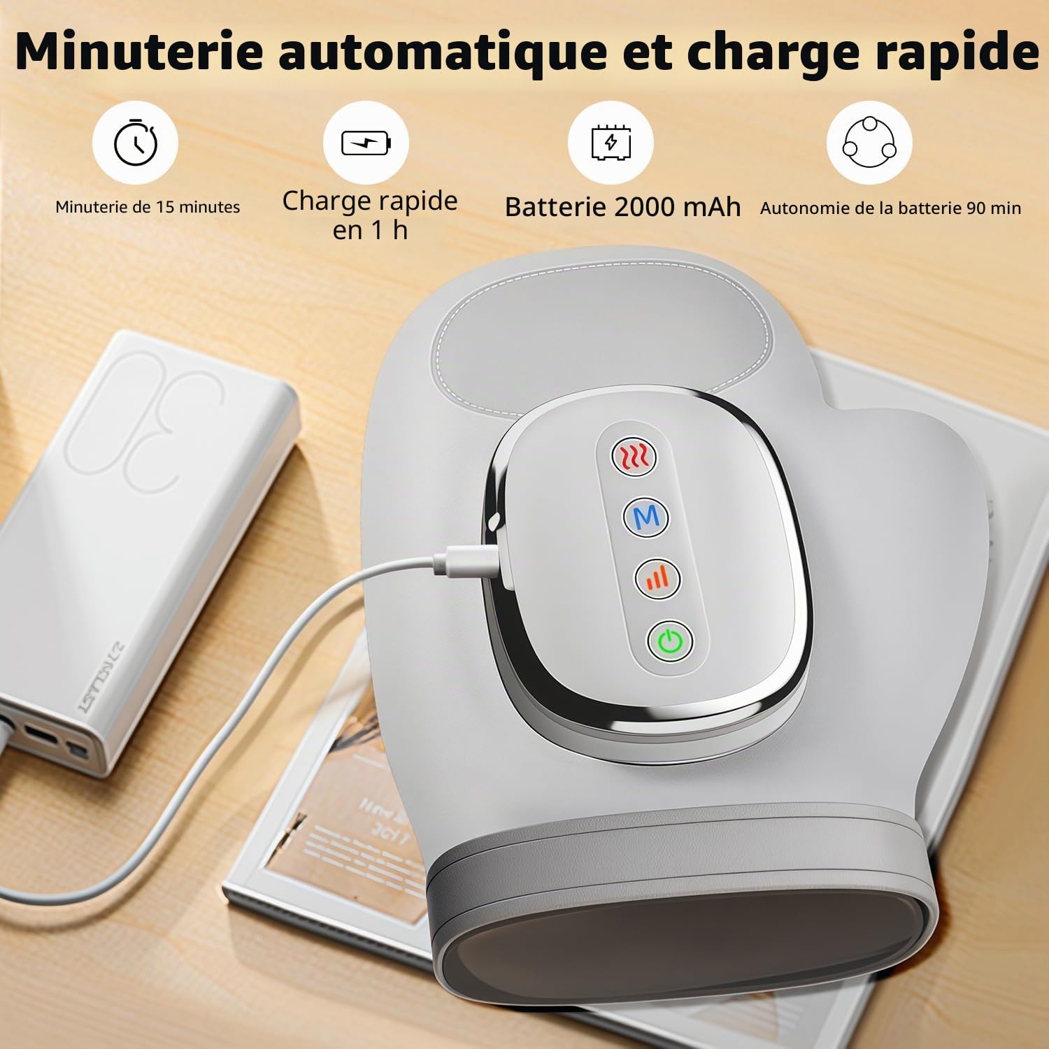 Masseur électrique pour les mains avec chaleur et compression, 3 options de contrôle de la température, 5 modes de compression, masseur portable sans fil pour soulager les engourdissements des doigts