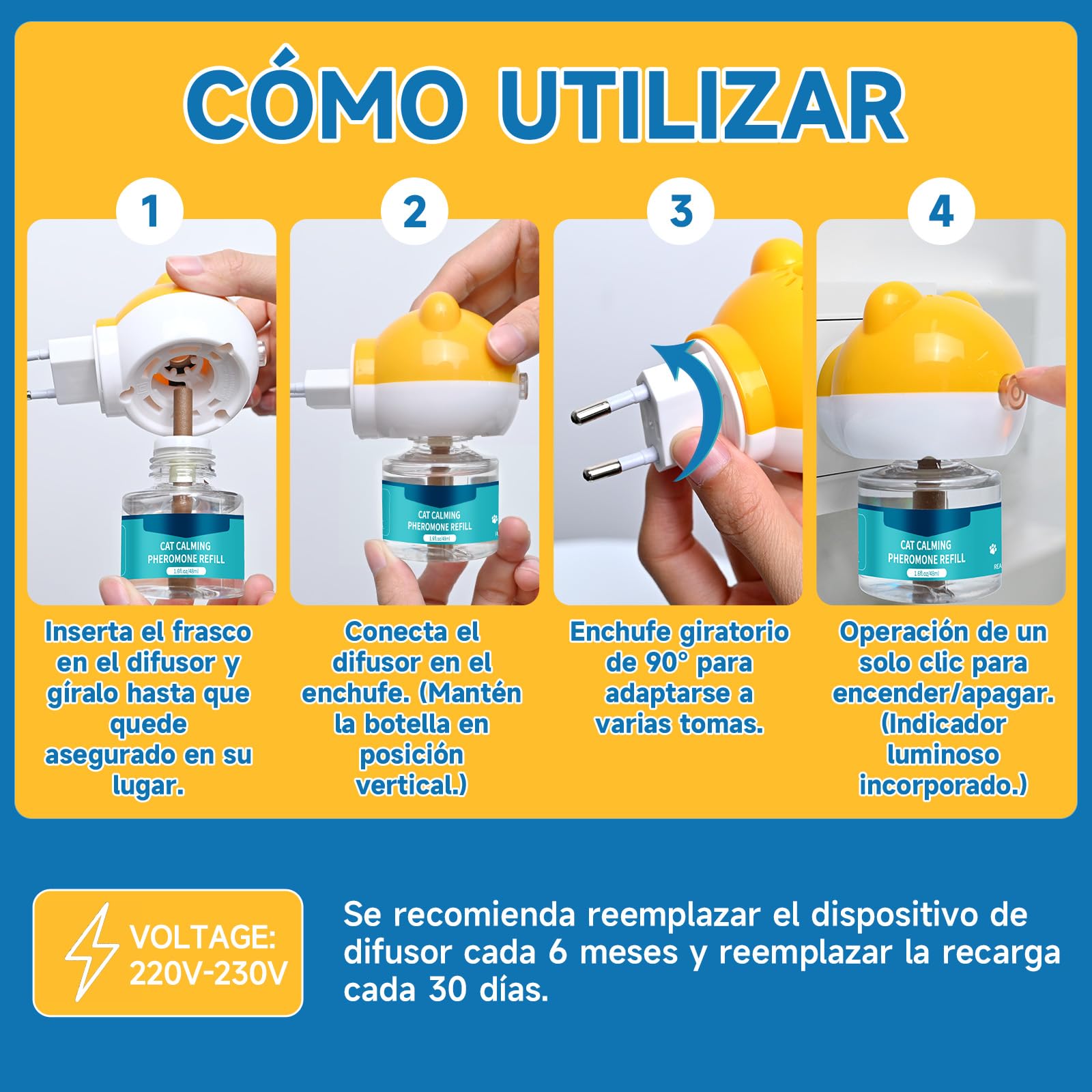 VICSOM 6 Recambios Calmante Feromonas para Gatos, Compatible con Difusores Comunes, Kit Difusor Feromonas Gatos 180 Días para Estrés, Relajación y Ansiedad, para Gatos y Gatitos (48 ml por Recarga)