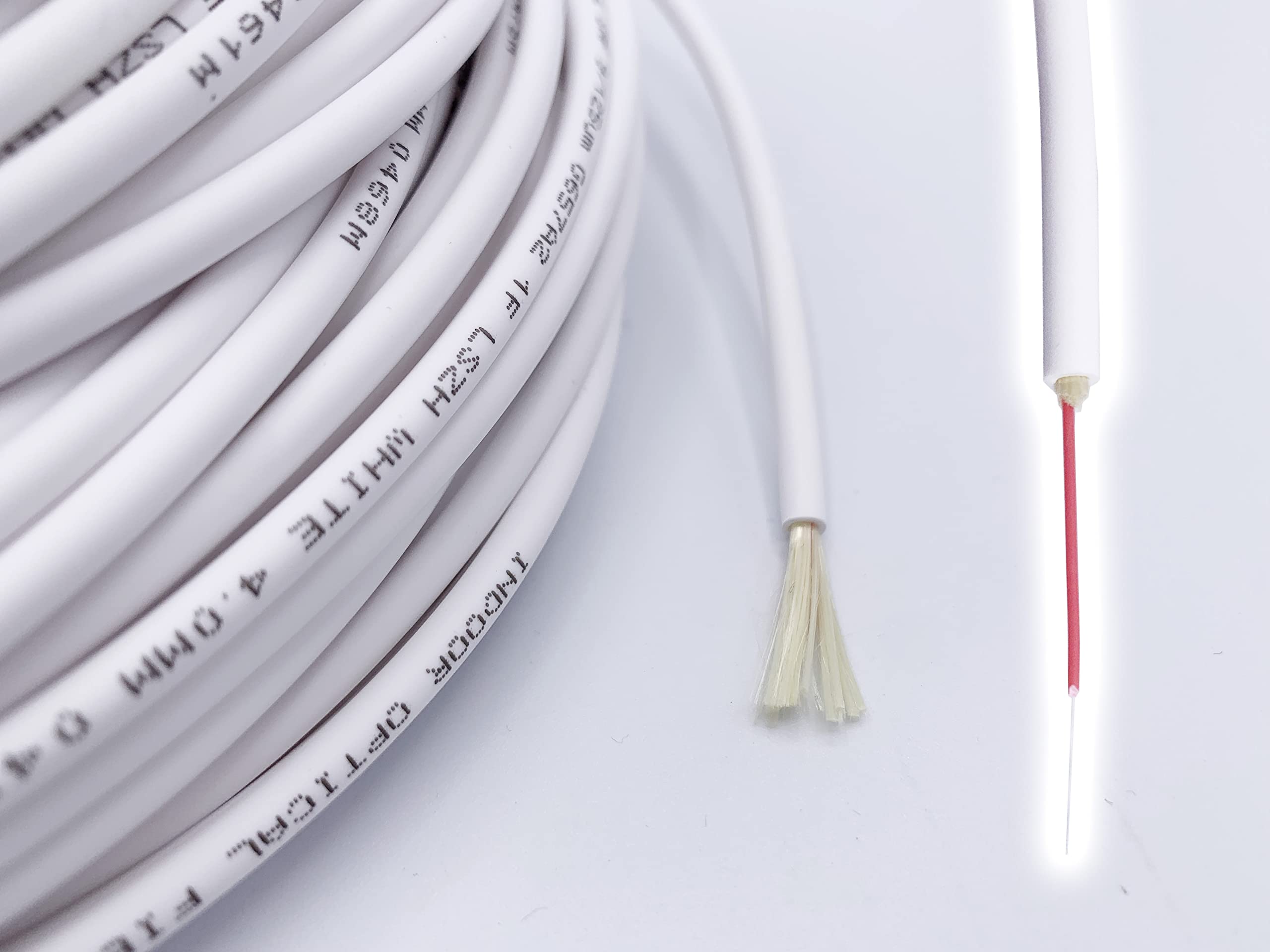 Elfcam® - 55 Mètres Pigtail à Fibre Optique SC/APC Monomode OS2 sans Gaine LSZH, Blanc, Diamètre de Câble : 4,0mm