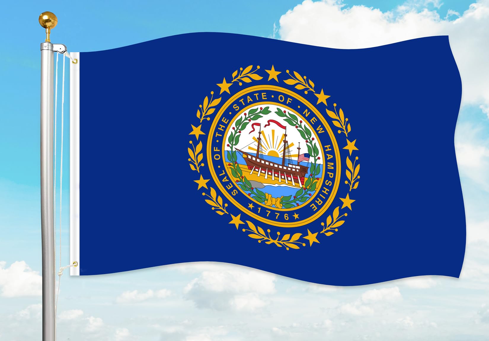 Photo 1 of New Hampshire State Flag - New Hampshire flag 3X5ft outside/indoor,Double Sided Printed State Flags,New Hampshire flags 3x5 outdoor made in usa ,New Hampshire flag 3x5 outdoor,bright and strong long-term use New Hampshire flag,Premium quality state flag,D